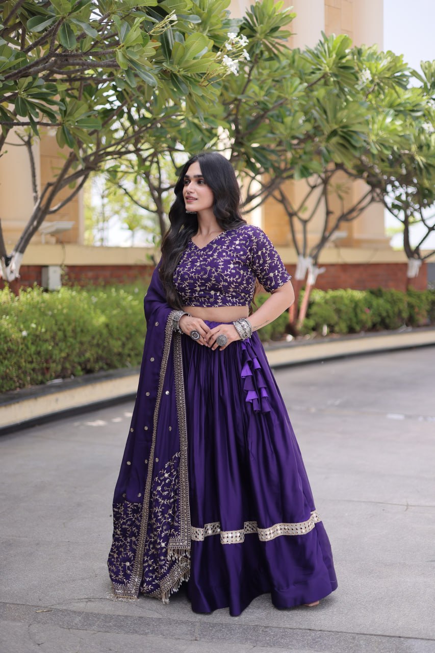 Glory Satin Embroidered Zari Sequins Work Lehenga Choli