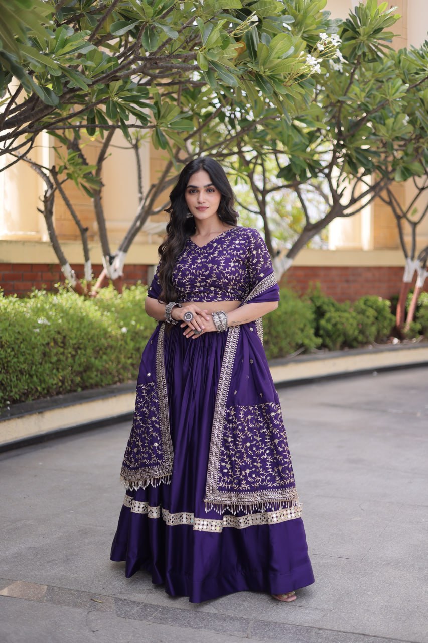 Glory Satin Embroidered Zari Sequins Work Lehenga Choli