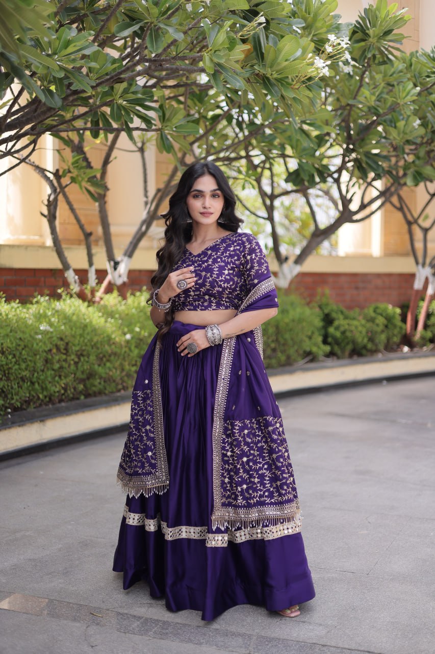 Glory Satin Embroidered Zari Sequins Work Lehenga Choli