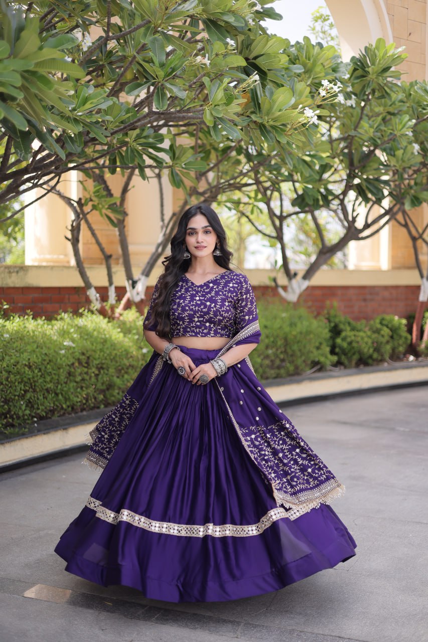 Glory Satin Embroidered Zari Sequins Work Lehenga Choli
