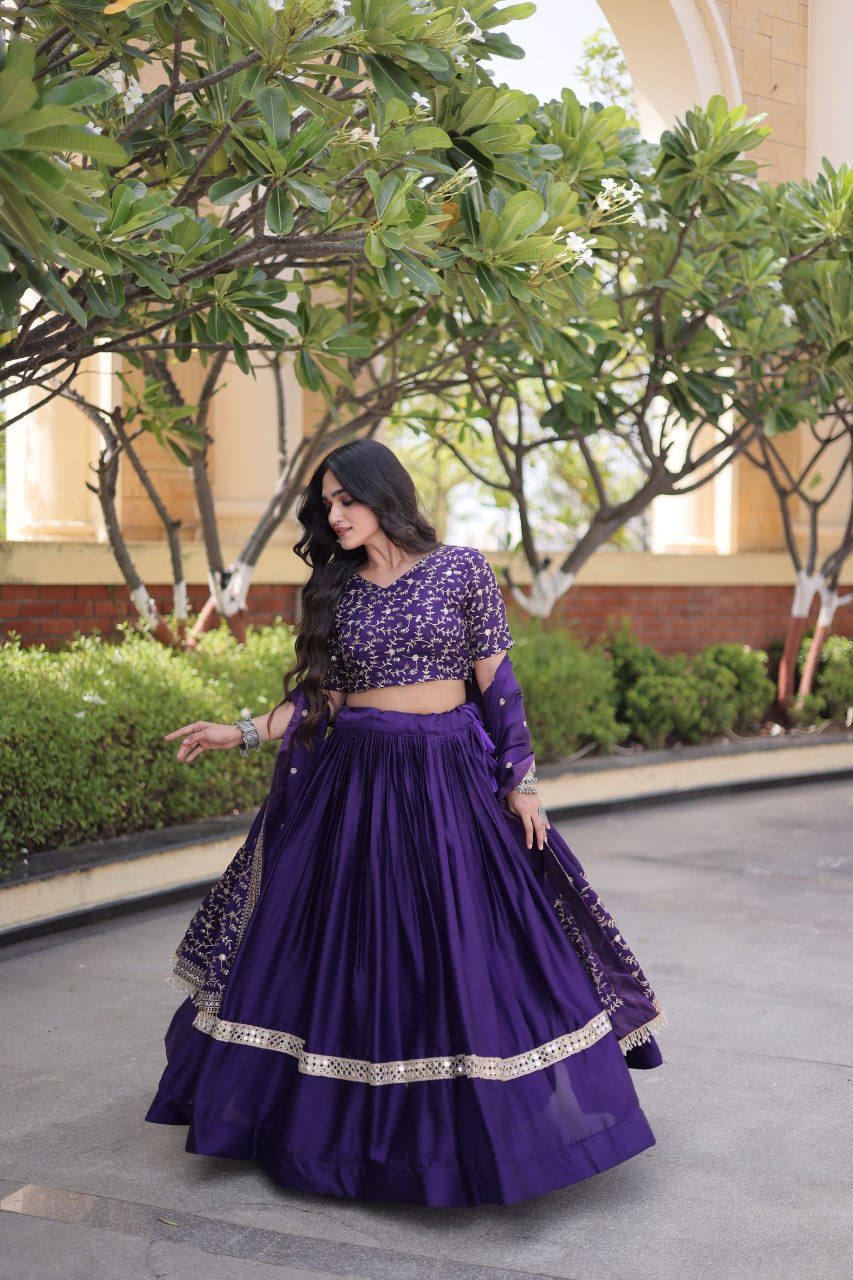 Glory Satin Embroidered Zari Sequins Work Lehenga Choli