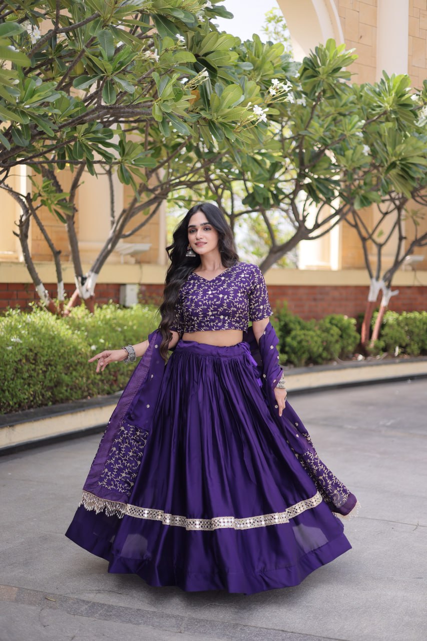 Glory Satin Embroidered Zari Sequins Work Lehenga Choli