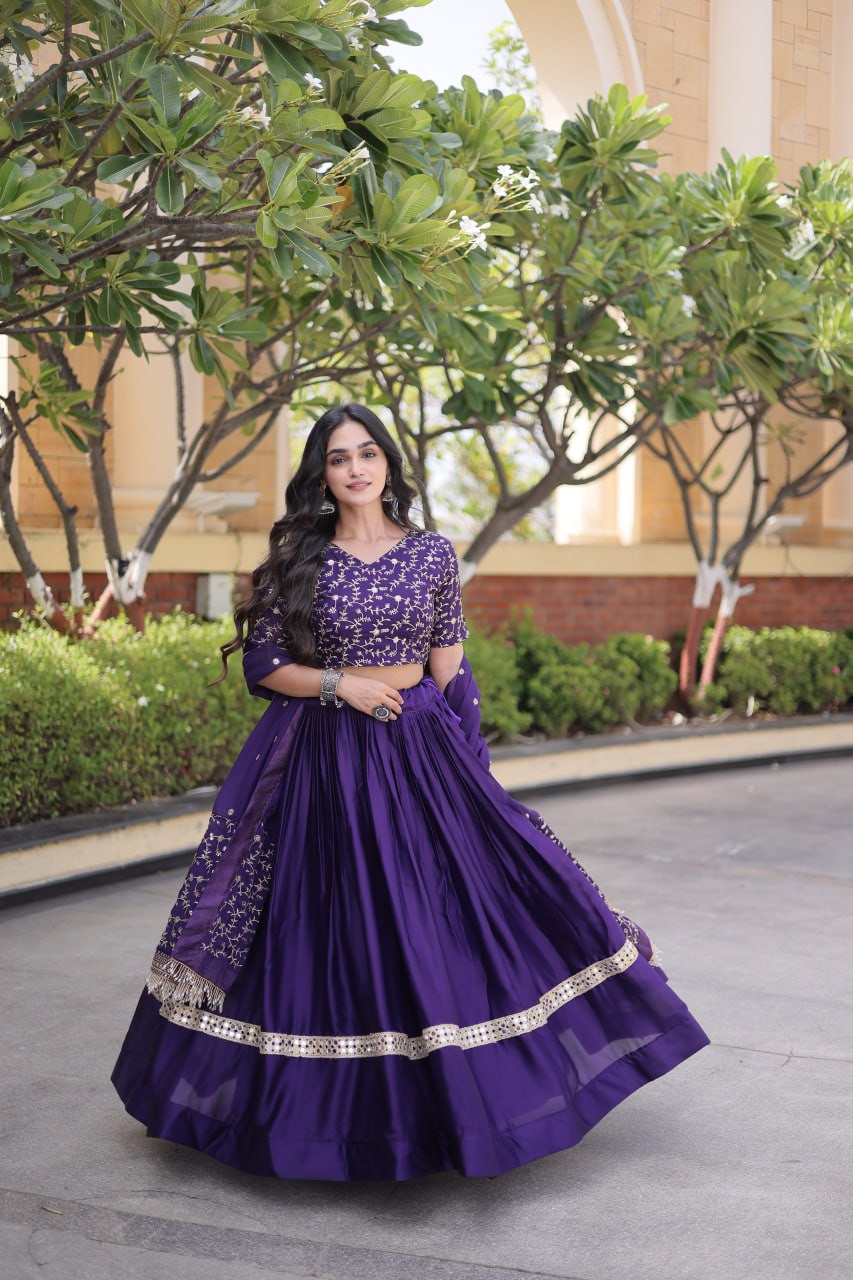 Glory Satin Embroidered Zari Sequins Work Lehenga Choli
