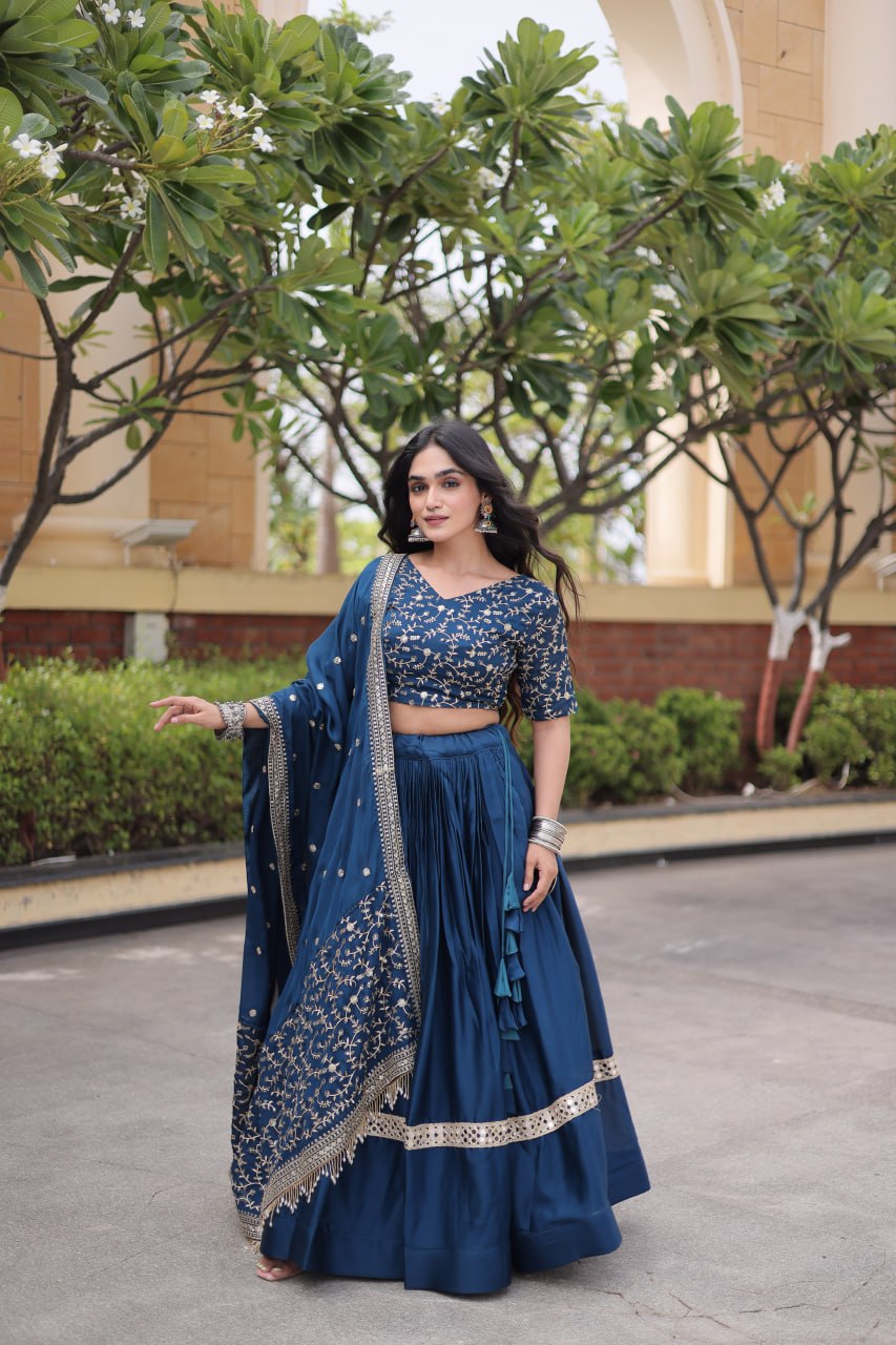 Glory Satin Embroidered Zari Sequins Work Lehenga Choli