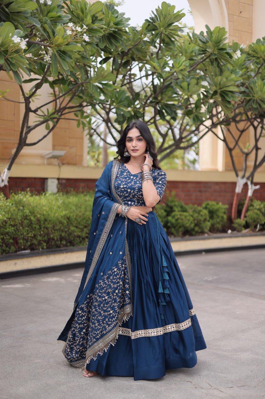 Glory Satin Embroidered Zari Sequins Work Lehenga Choli