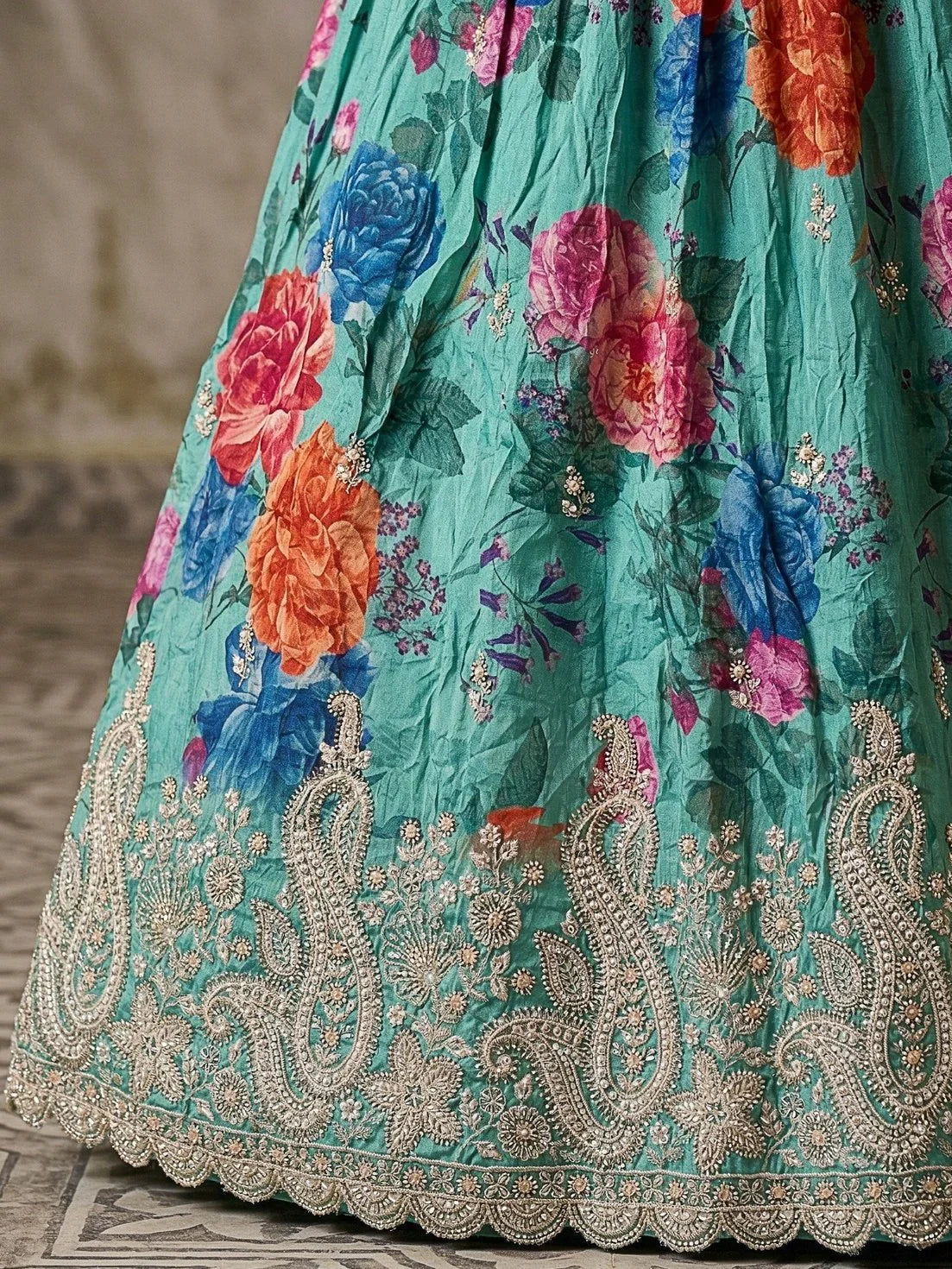 Blue Ravishing Tissue Bead Work Bridesmaid Lehenga Choli With Dupatta