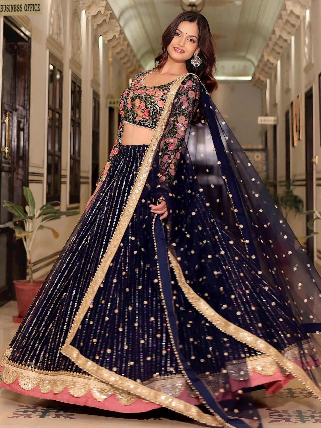 Gleaming Blue Net Sequins Work Party Wear Lehenga Choli With Dupatta