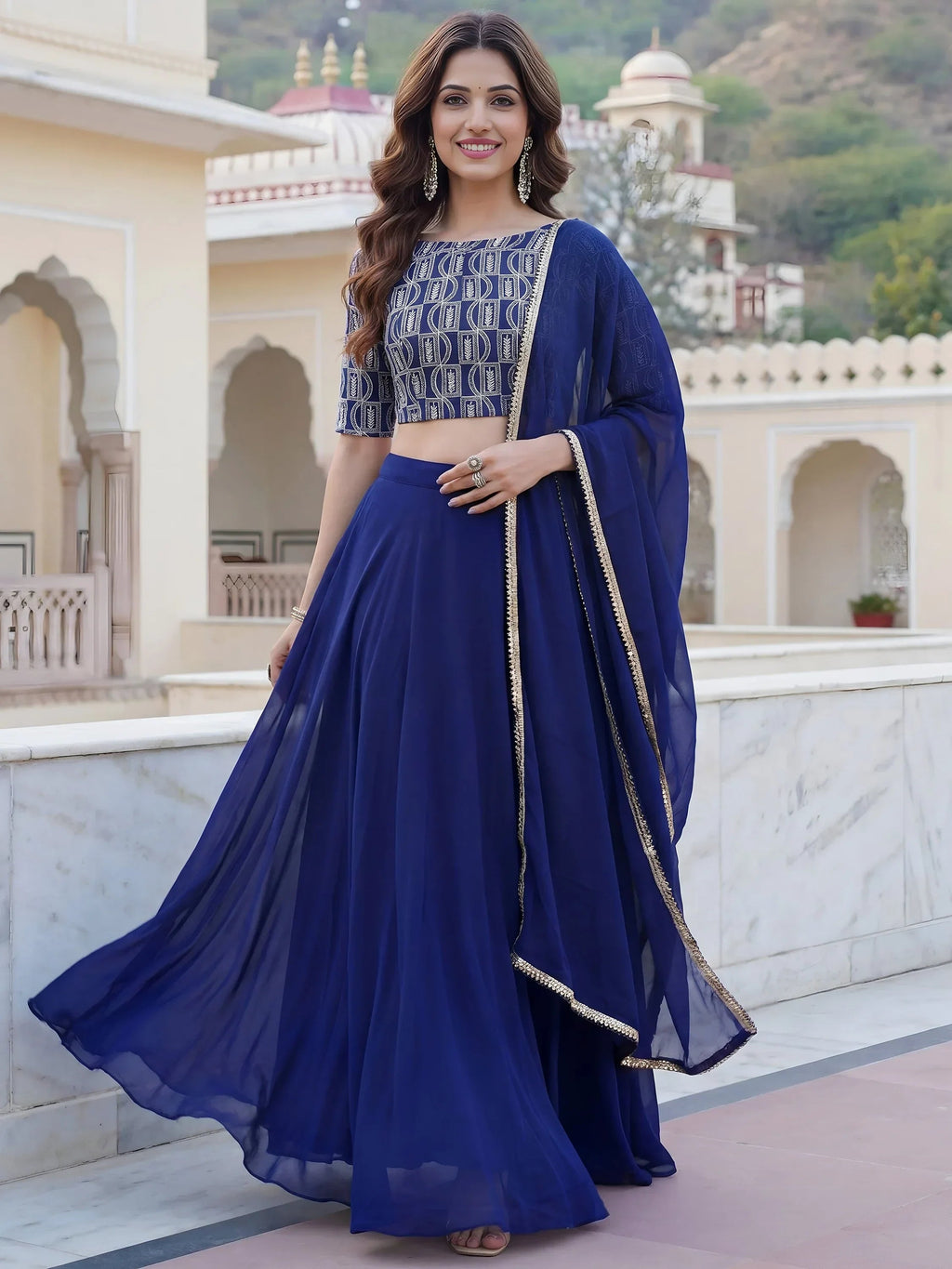 Royal Blue Ravishing Sequins Georgette Party Wear Lehenga Choli With Dupatta