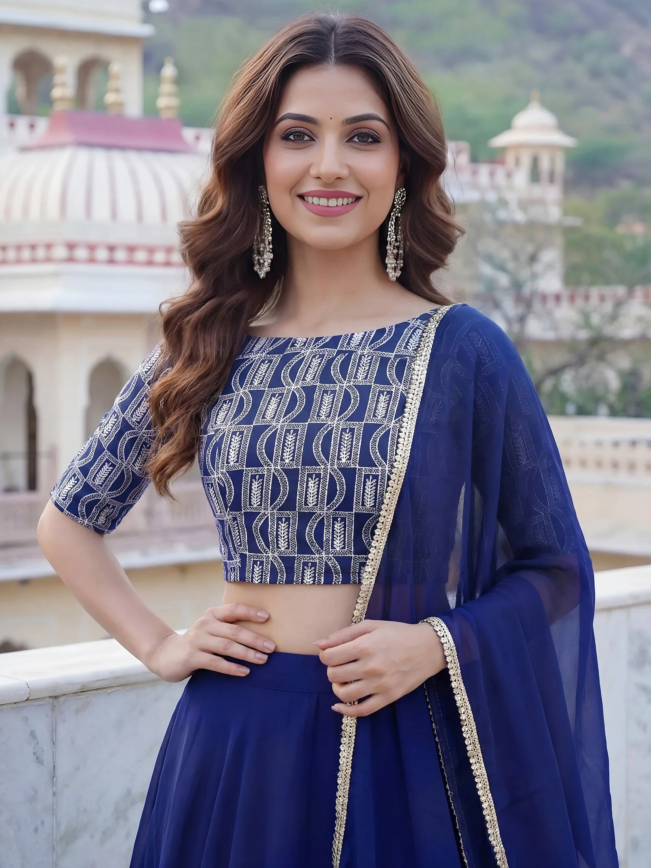 Royal Blue Ravishing Sequins Georgette Party Wear Lehenga Choli With Dupatta