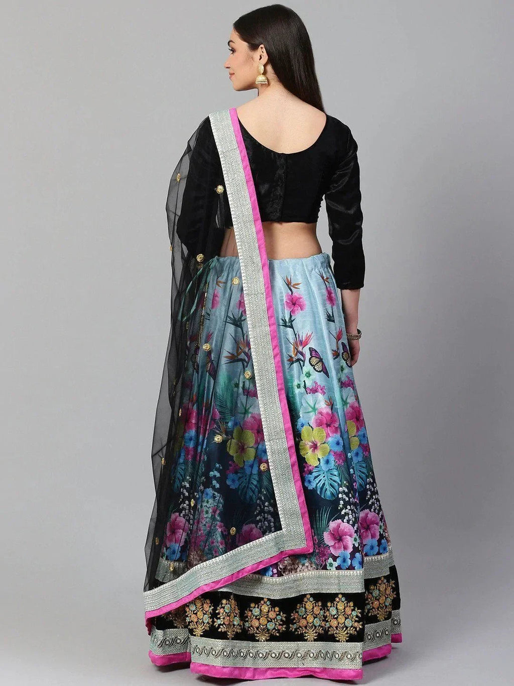Blue & Solid Semi-Stitched Myntra Lehenga & Unstitched Blouse with Dupatta