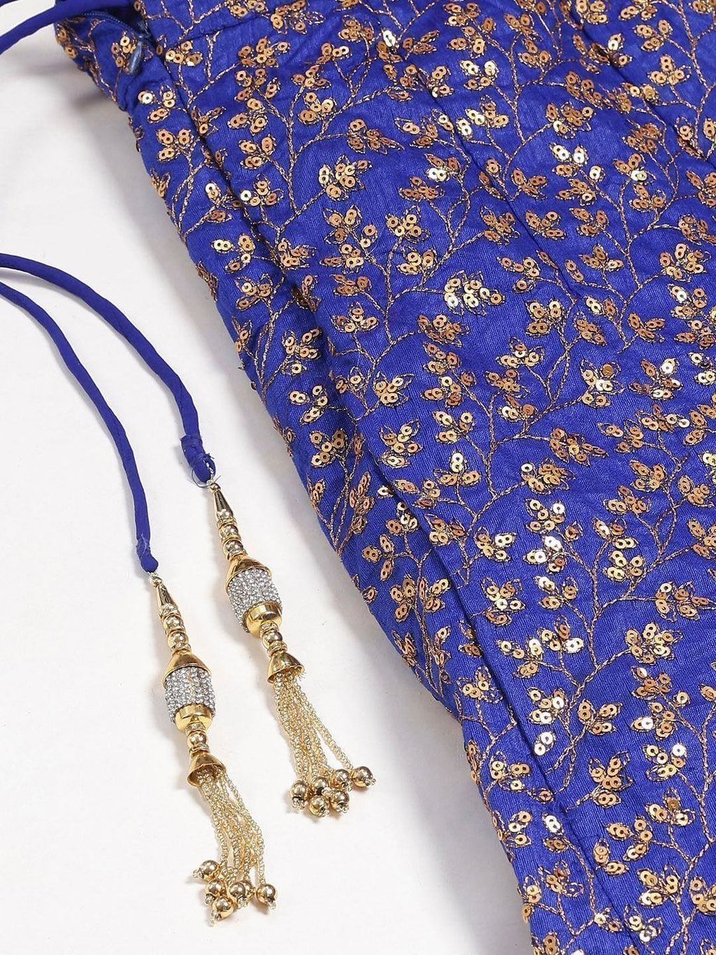 Blue & Golden Semi-Stitched Myntra Bridal Lehenga & Unstitched Blouse with Dupatta