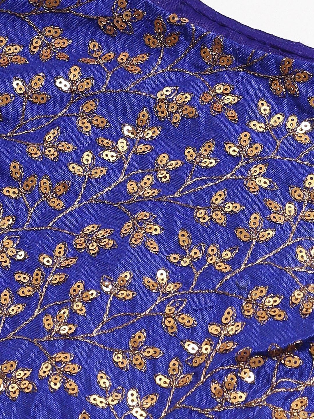 Blue & Golden Semi-Stitched Myntra Bridal Lehenga & Unstitched Blouse with Dupatta