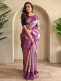 Bold Purple Zari Weaving Festival Saree With Blouse