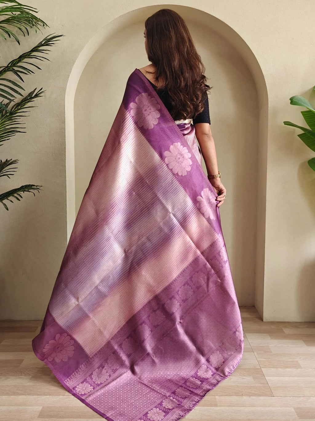 Bold Purple Zari Weaving Festival Saree With Blouse