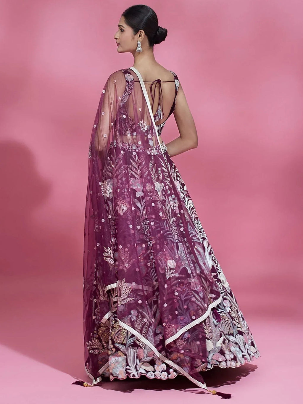Wine Ravishing Color Sequins Soft Net Party Wear Lehenga Choli