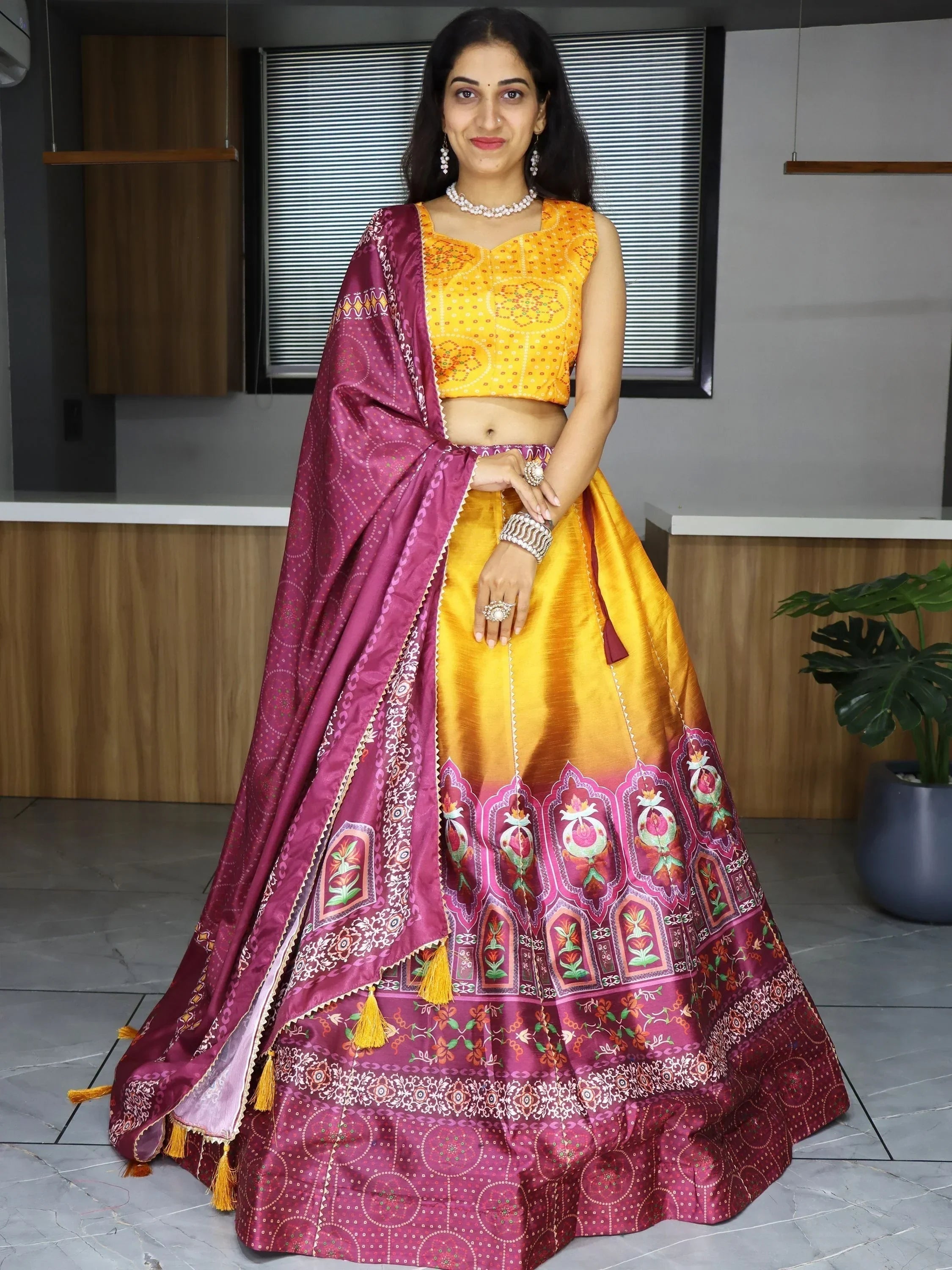 Yellow Sweet Printed Art Silk Event Wear Lehenga Choli With Dupatta