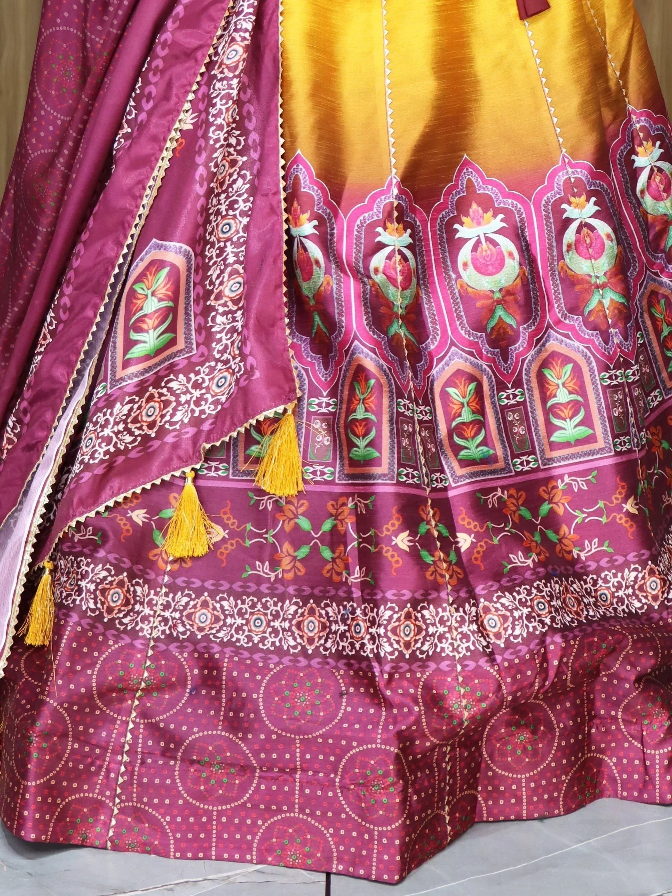 Yellow Sweet Printed Art Silk Event Wear Lehenga Choli With Dupatta