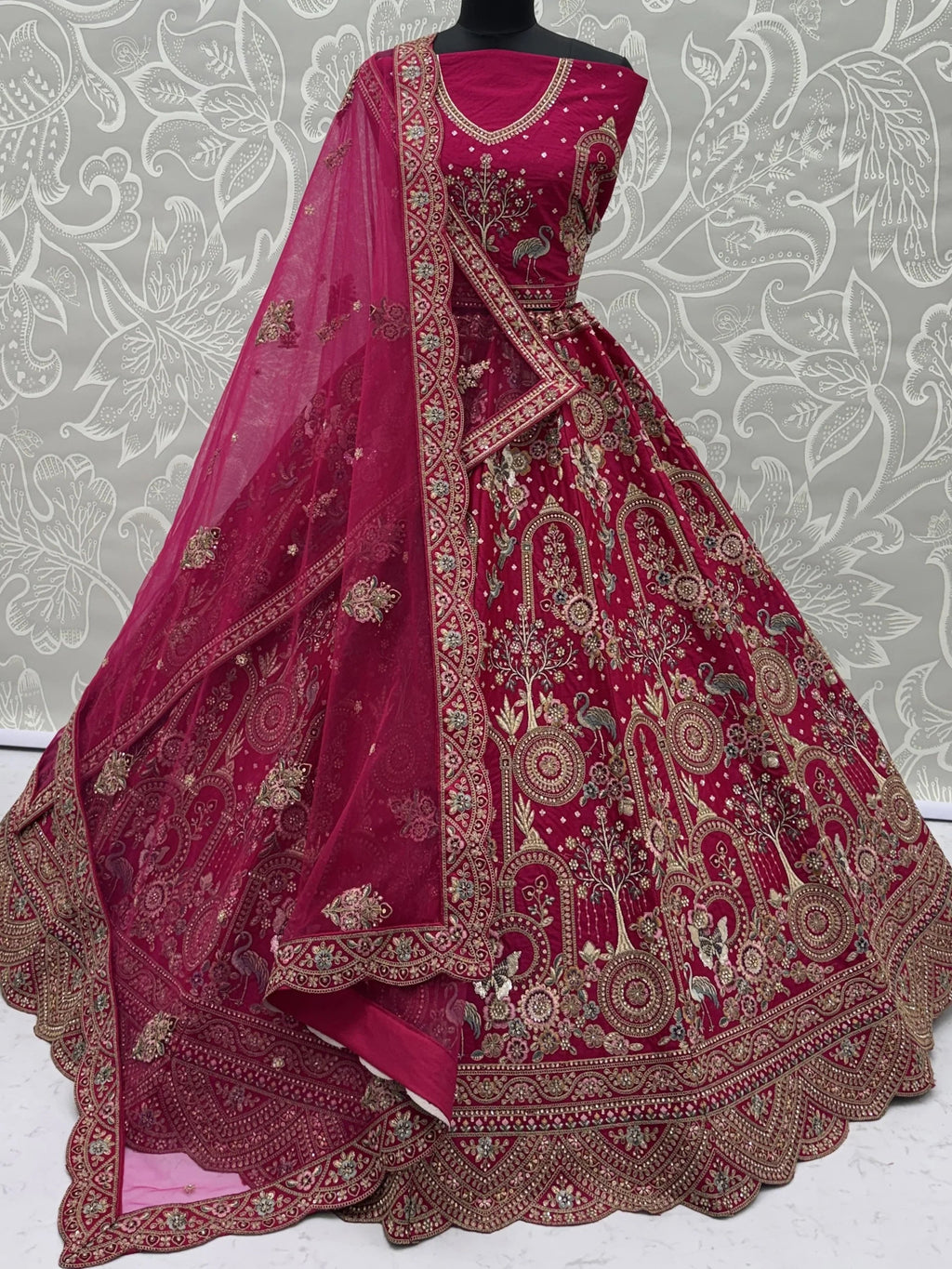 Pink Awesome Embroidered Silk Bridal Lehenga Choli With Double Dupatta