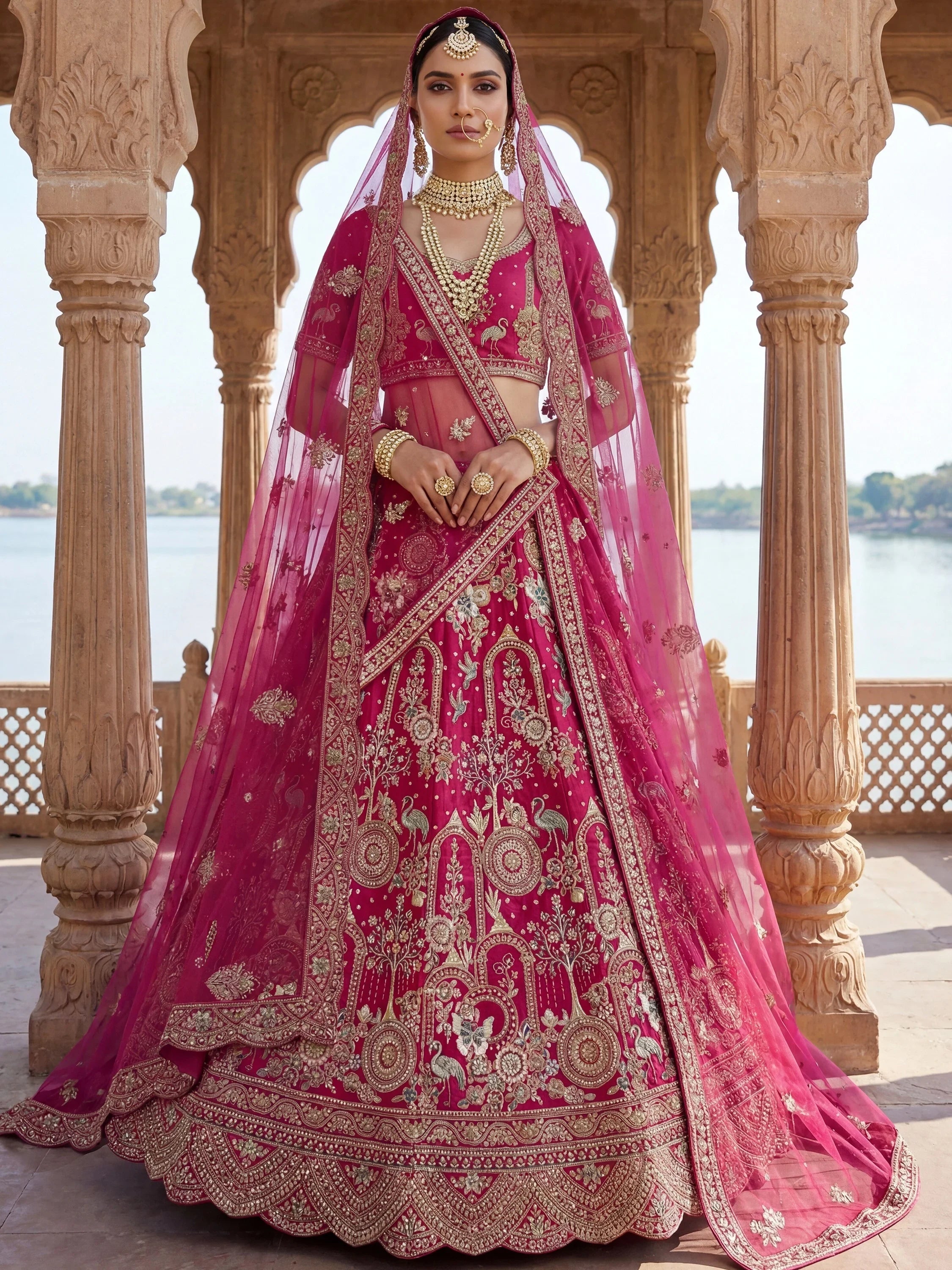 Pink Awesome Embroidered Silk Bridal Lehenga Choli With Double Dupatta