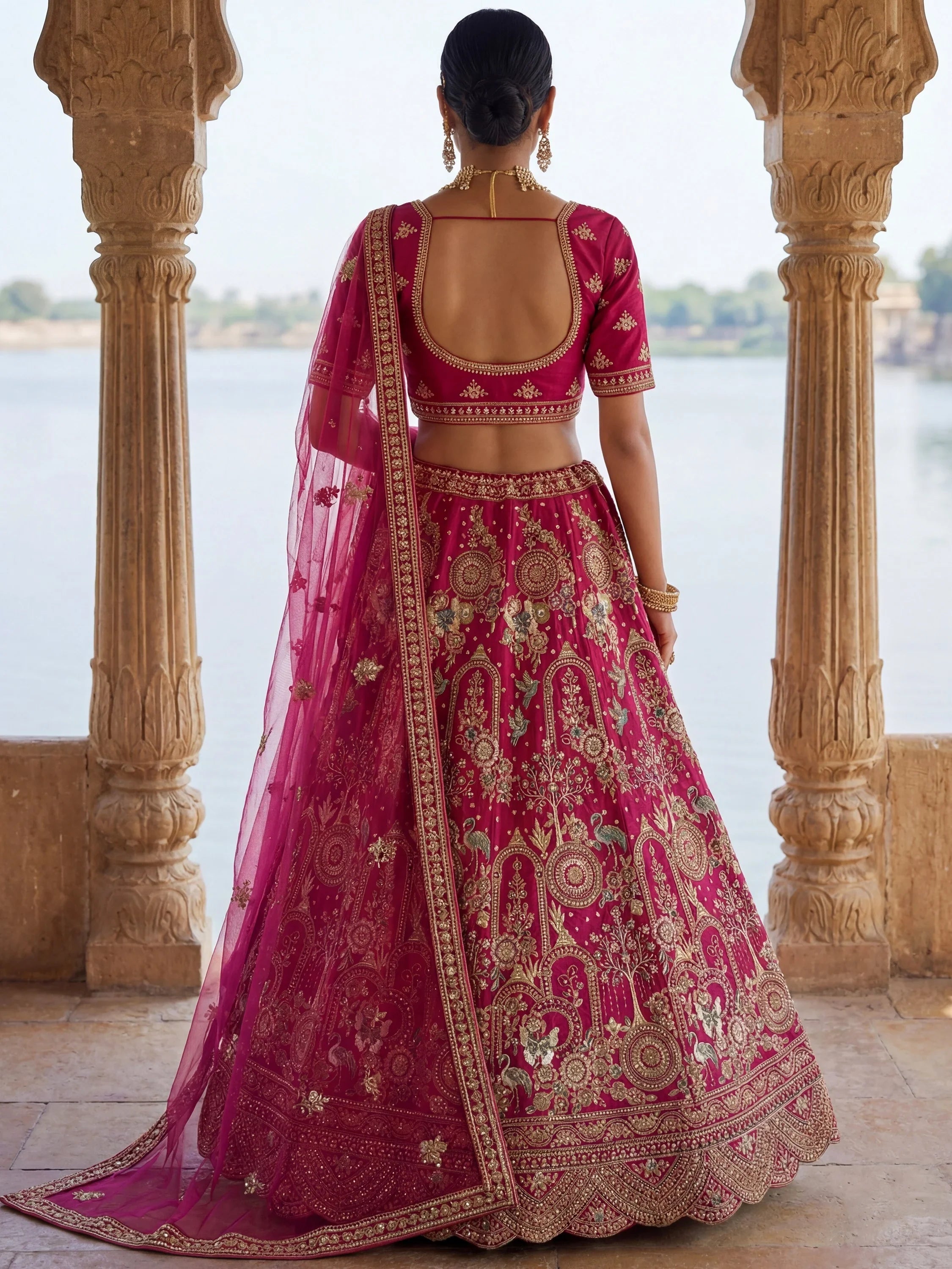 Pink Awesome Embroidered Silk Bridal Lehenga Choli With Double Dupatta