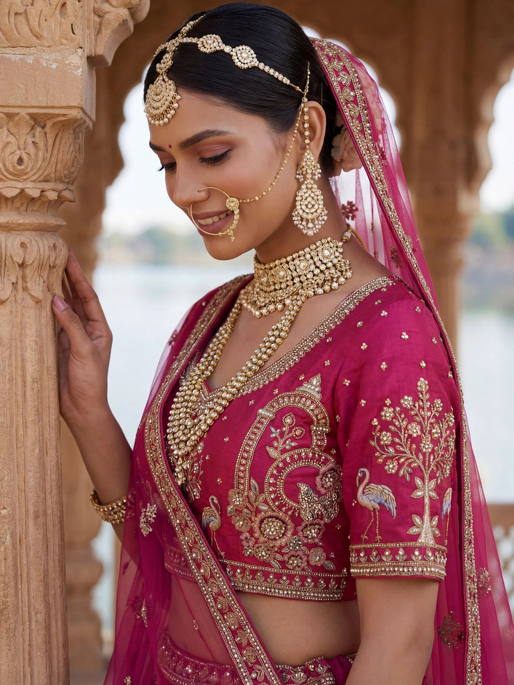 Pink Awesome Embroidered Silk Bridal Lehenga Choli With Double Dupatta