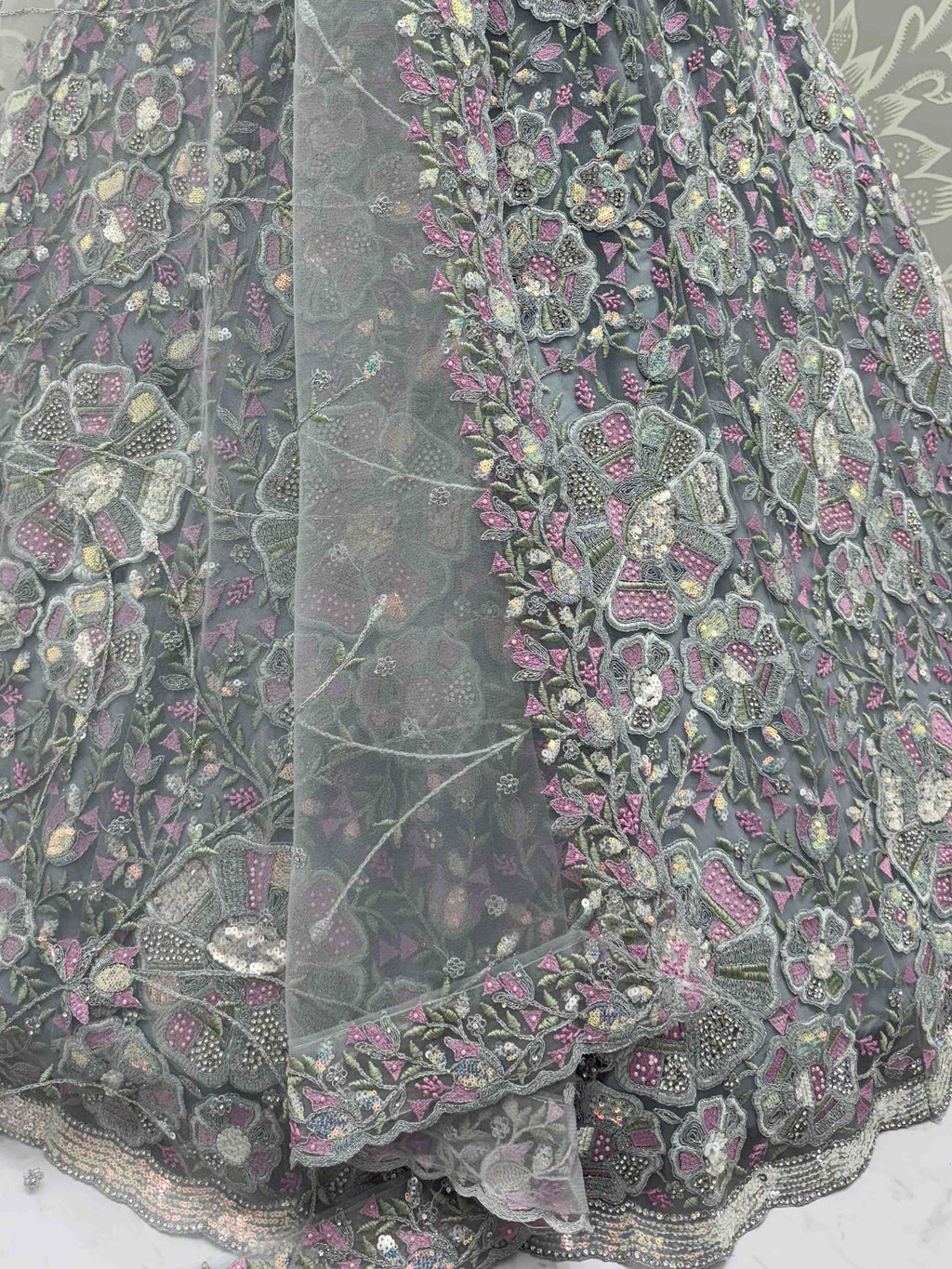Grey Glamorous Net Sequins Wedding Wear Lehenga Choli With Dupatta