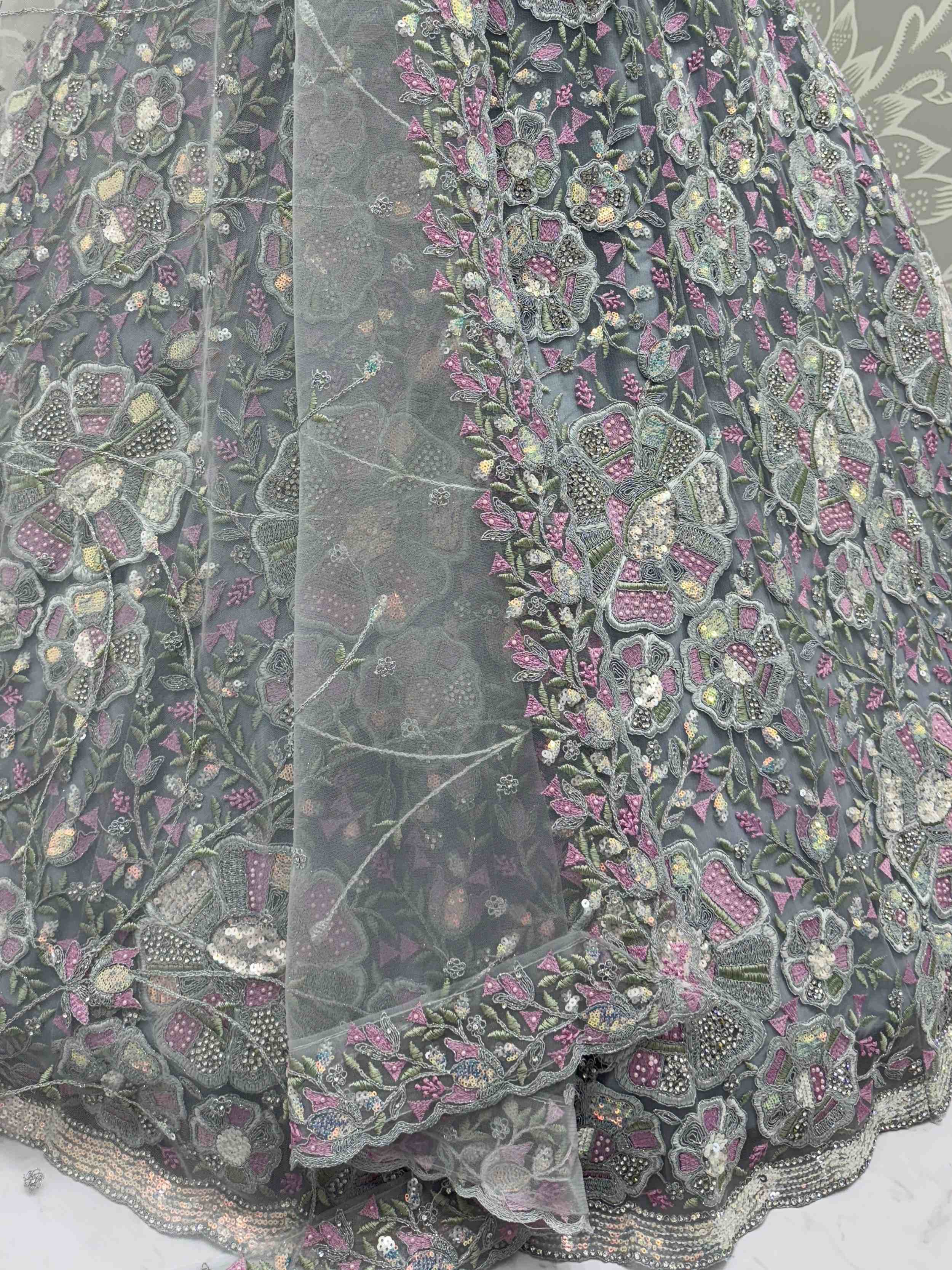 Grey Glamorous Net Sequins Wedding Wear Lehenga Choli With Dupatta