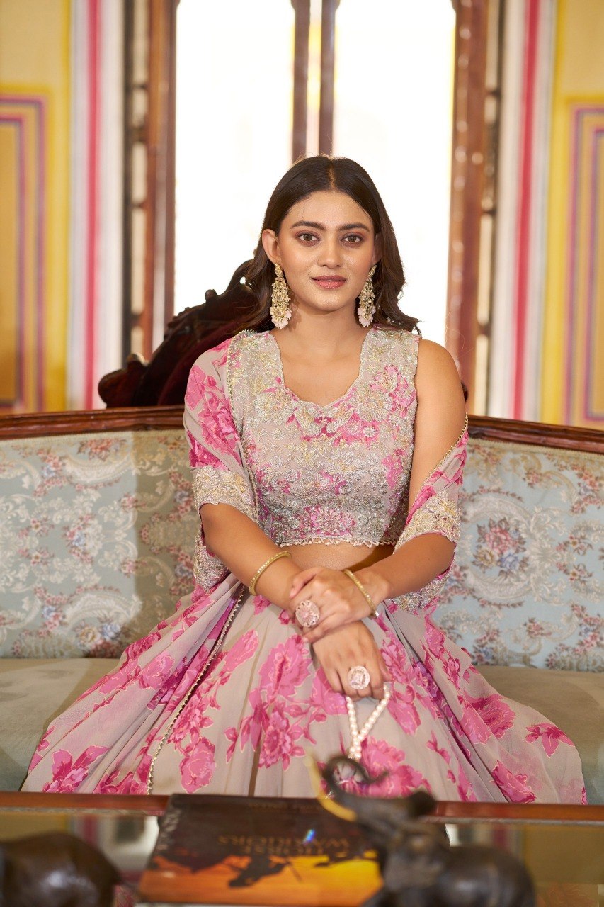 Cape Style Georgette Lehenga Choli with Embroidered Batwa