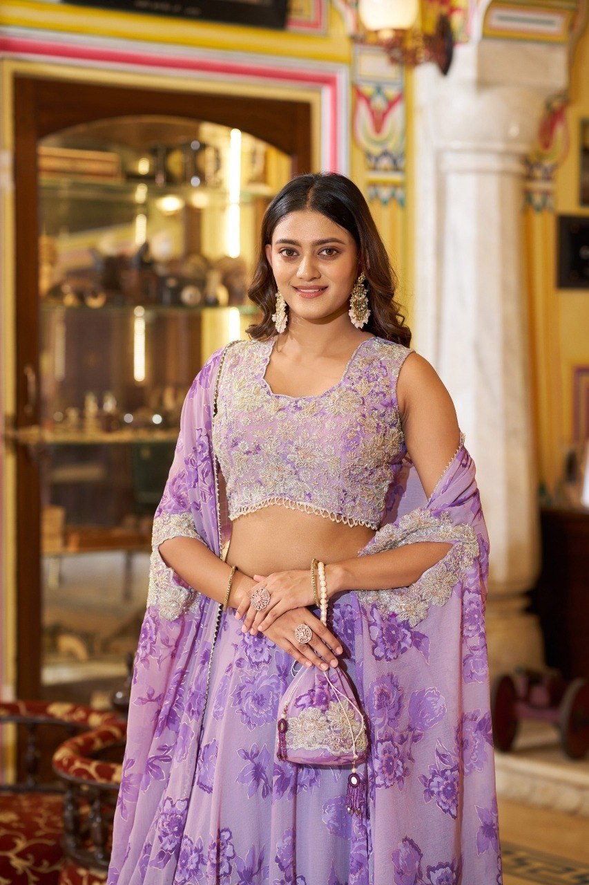Cape Style Georgette Lehenga Choli with Embroidered Batwa