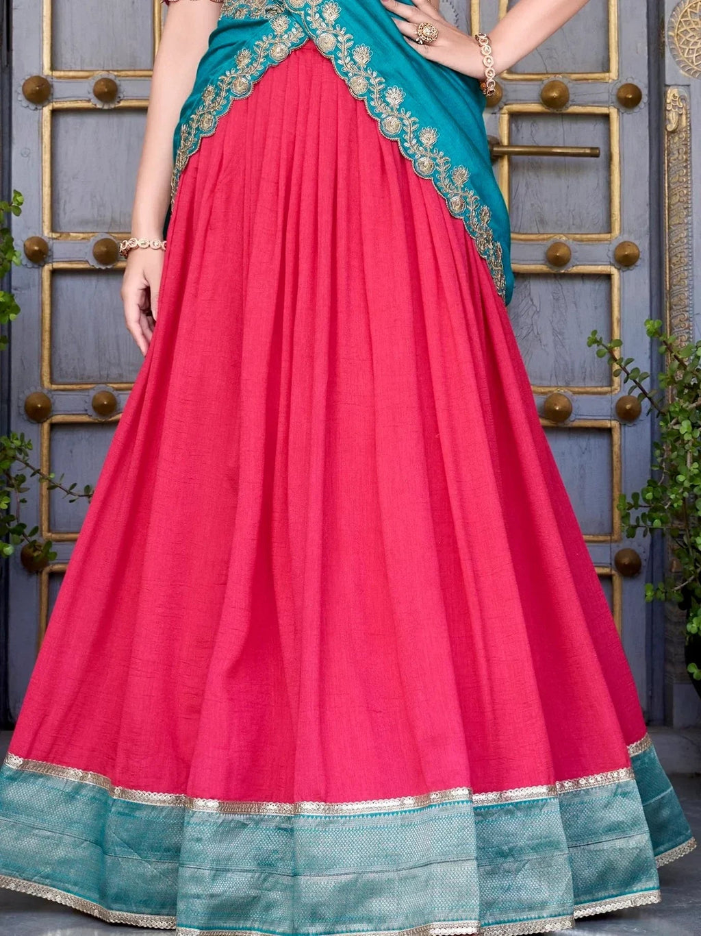 Blush Lovable Off-Zari Weaving Border Vichitra Silk Half Saree Lehenga