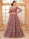 Captivating Mauve Embroidered Net Reception Wear Lehenga Choli