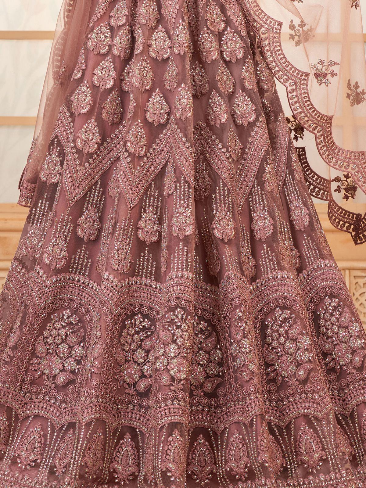 Captivating Mauve Embroidered Net Reception Wear Lehenga Choli