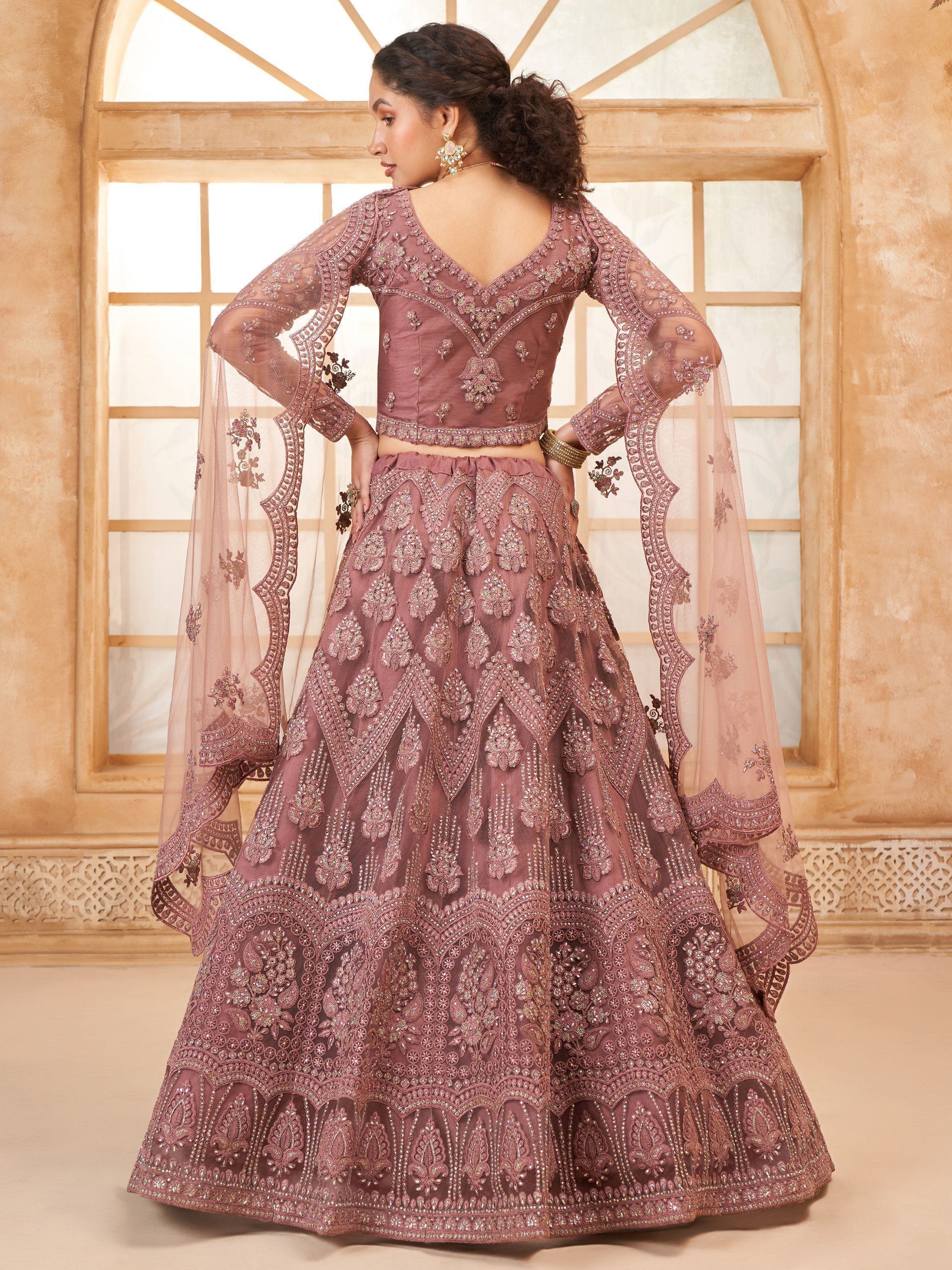 Captivating Mauve Embroidered Net Reception Wear Lehenga Choli