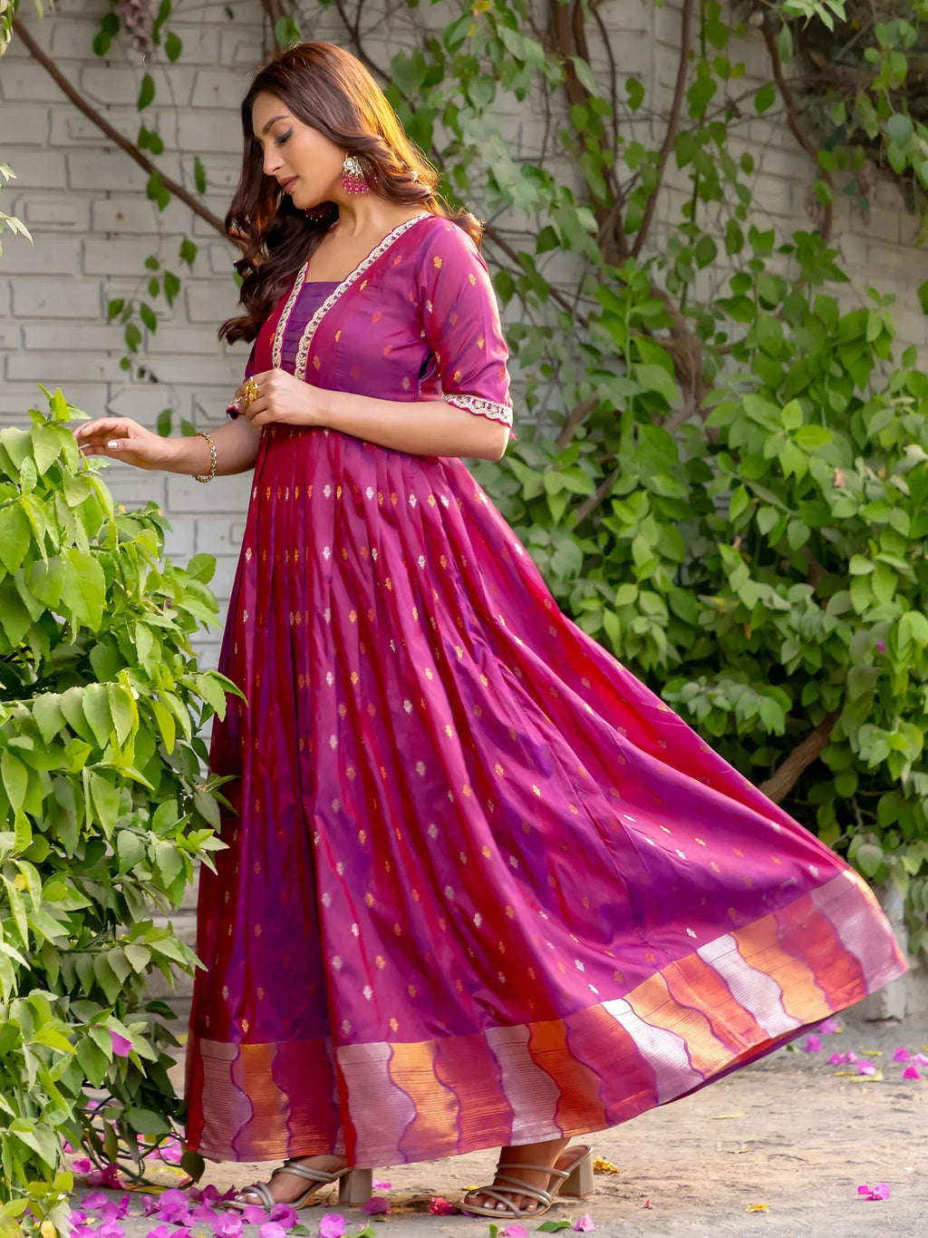 Captivating Pink Silk Zari Weaving Traditional Gown