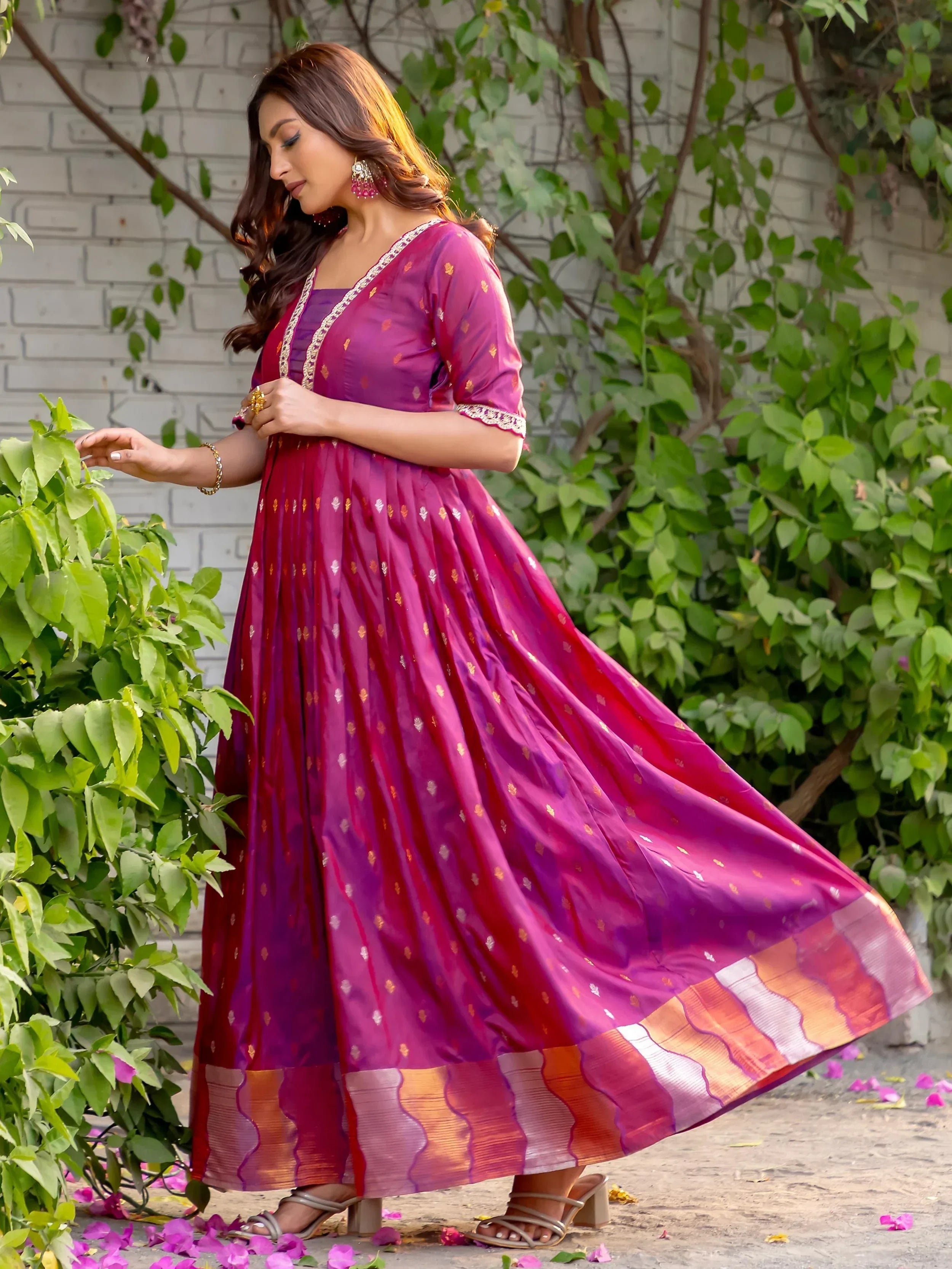 Captivating Pink Silk Zari Weaving Traditional Gown