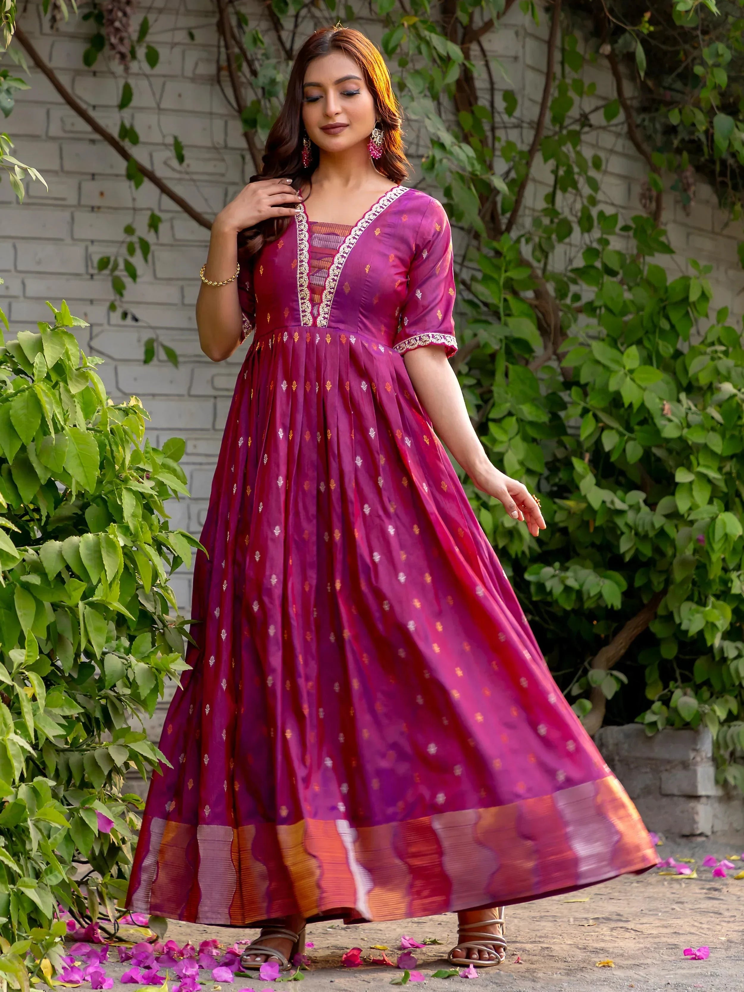 Captivating Pink Silk Zari Weaving Traditional Gown