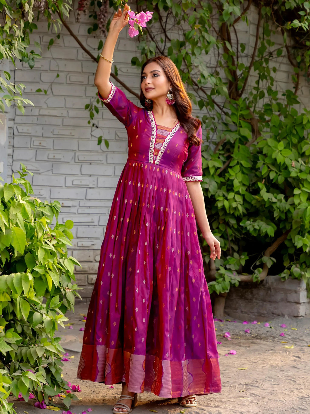 Captivating Pink Silk Zari Weaving Traditional Gown