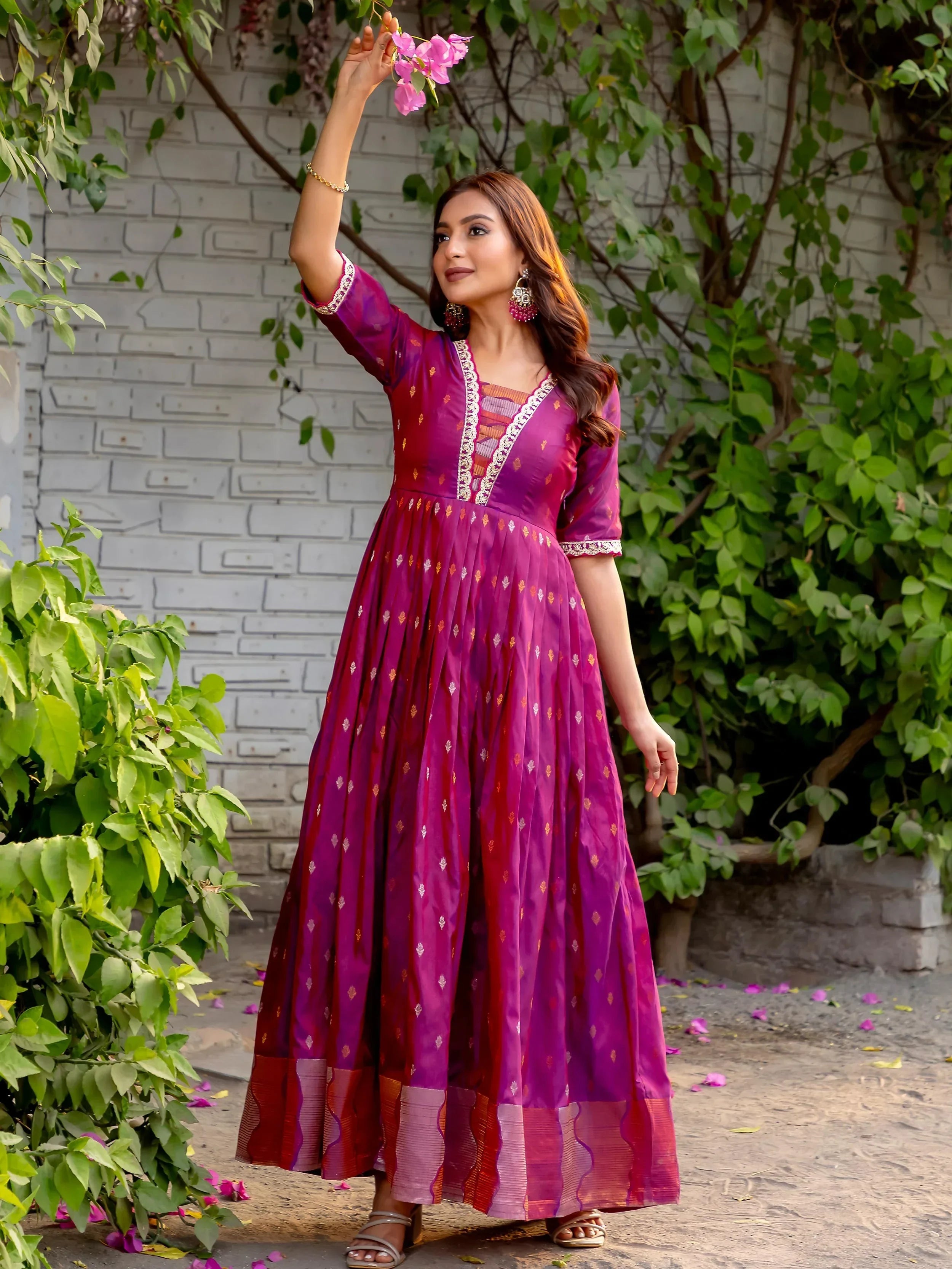 Captivating Pink Silk Zari Weaving Traditional Gown