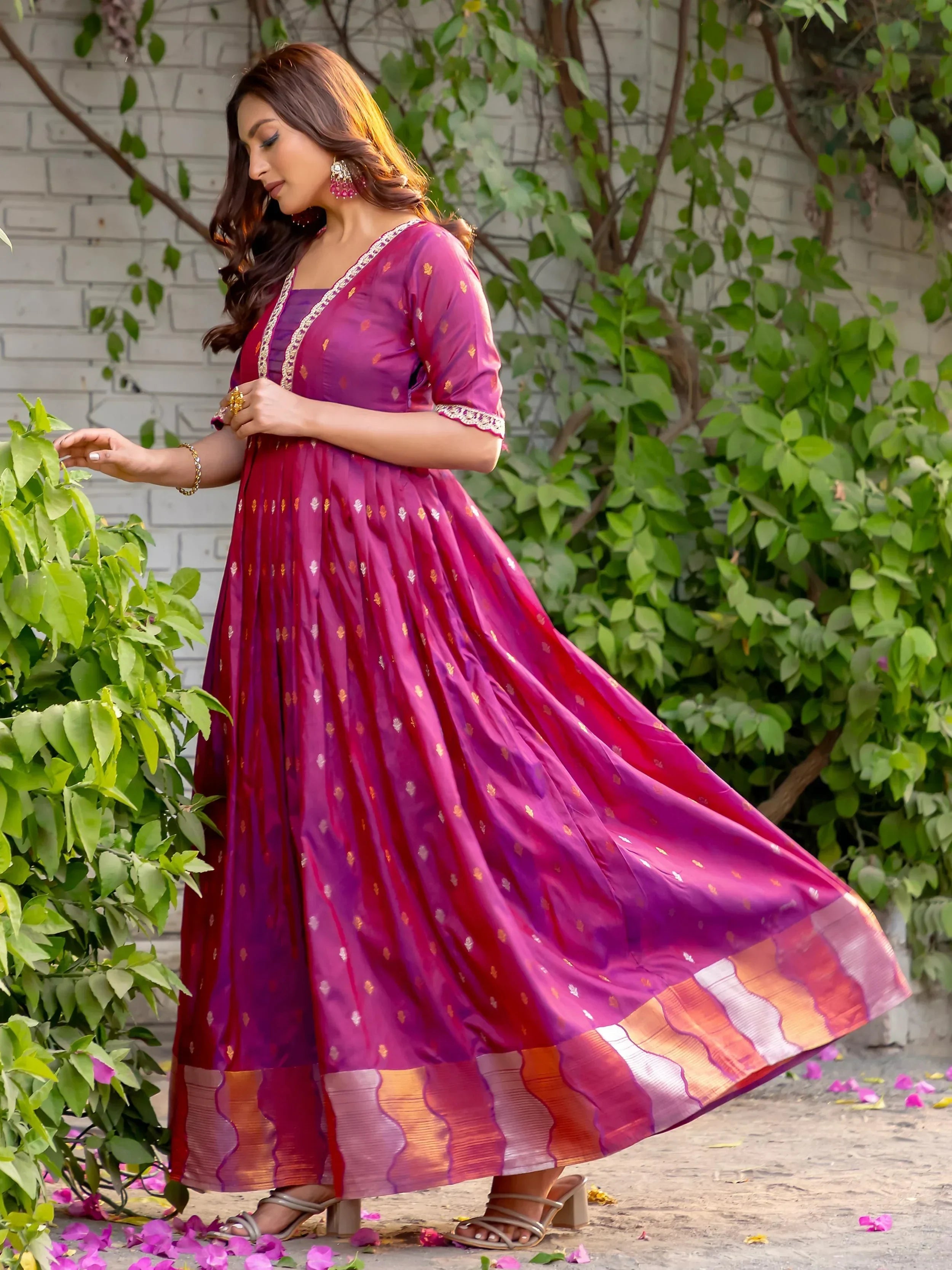 Captivating Pink Silk Zari Weaving Traditional Gown