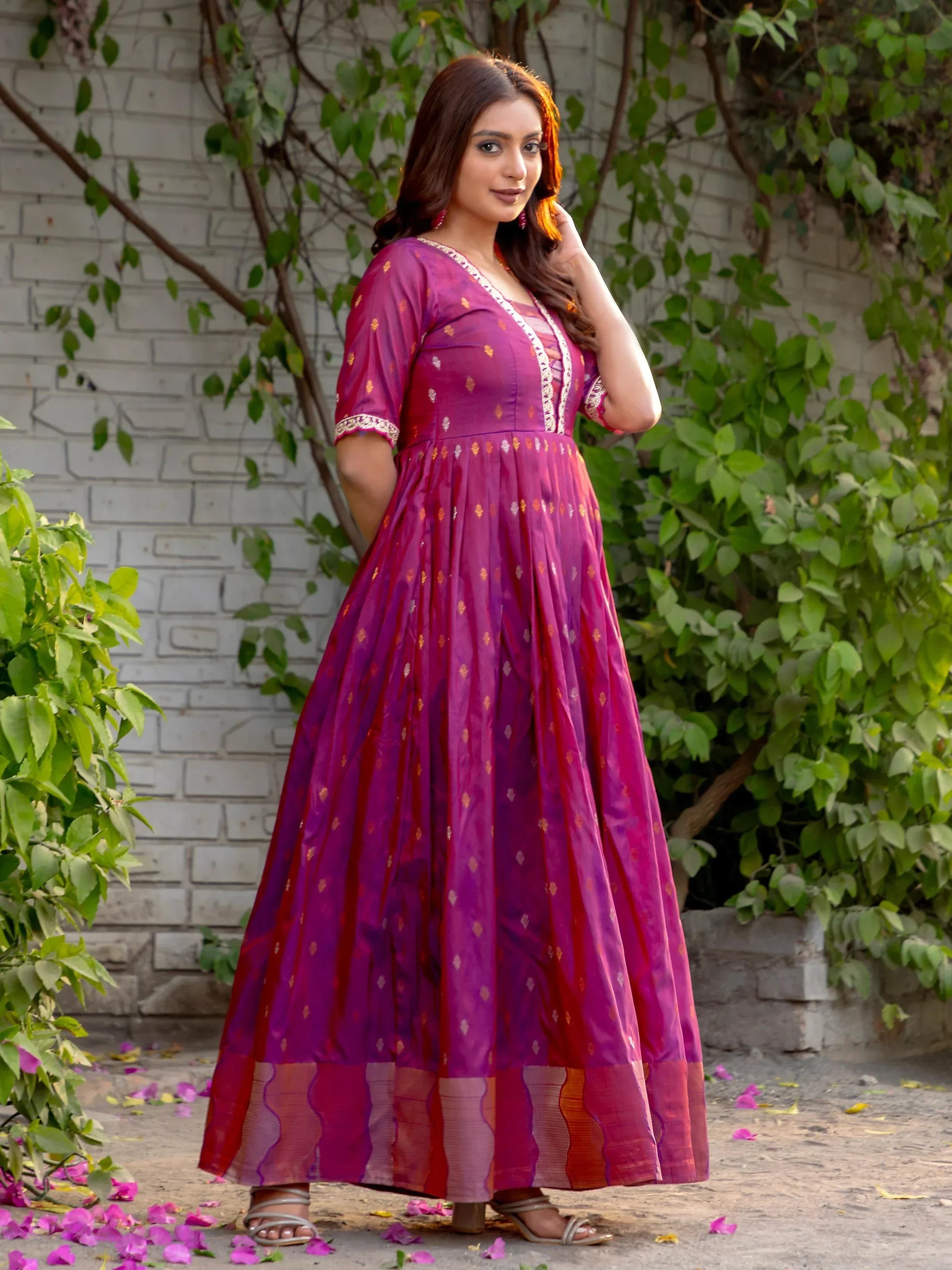 Captivating Pink Silk Zari Weaving Traditional Gown