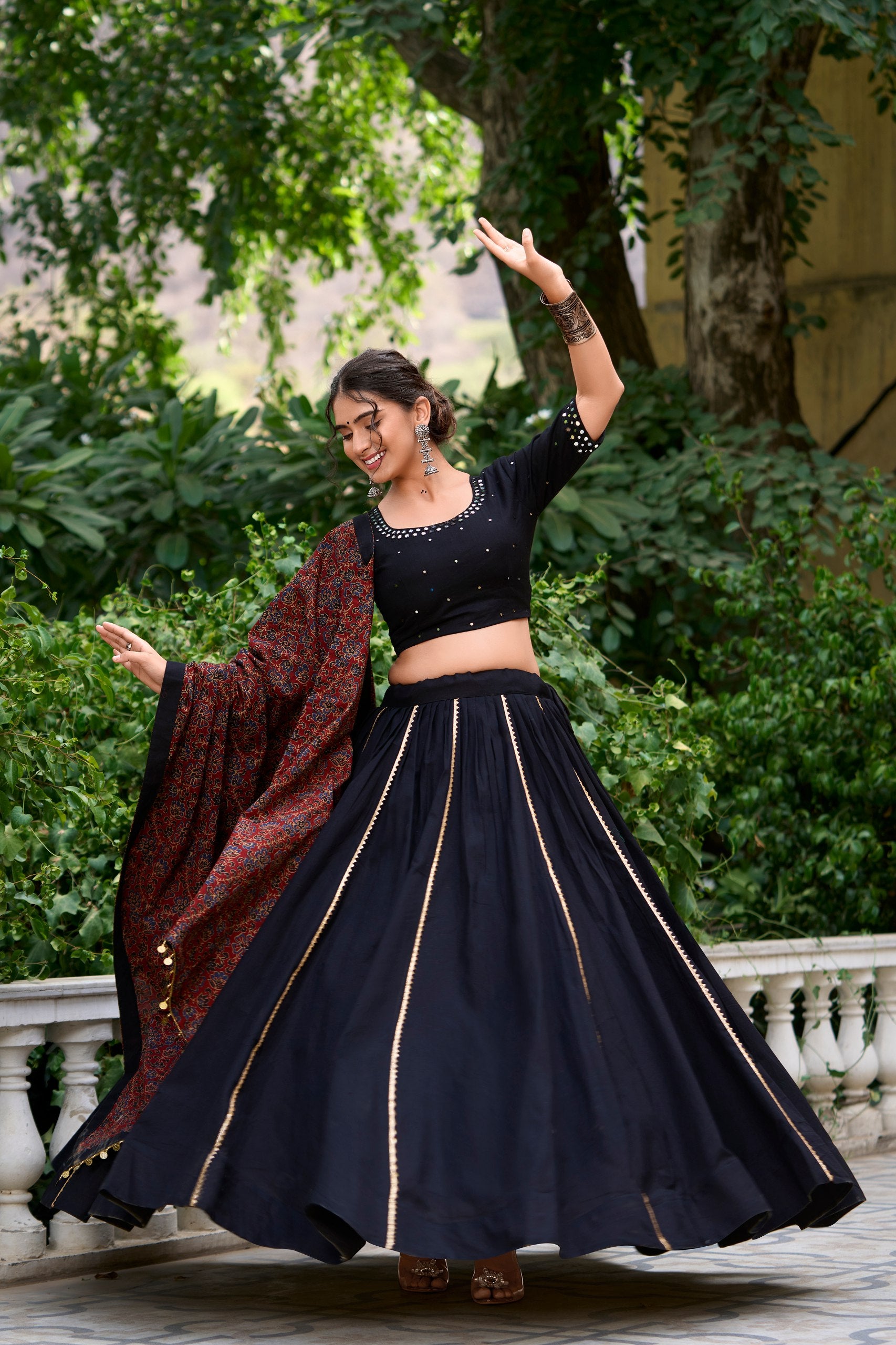 Chaithra Pure Cotton Navratri Lehenga Choli with Mirror Work Blouse