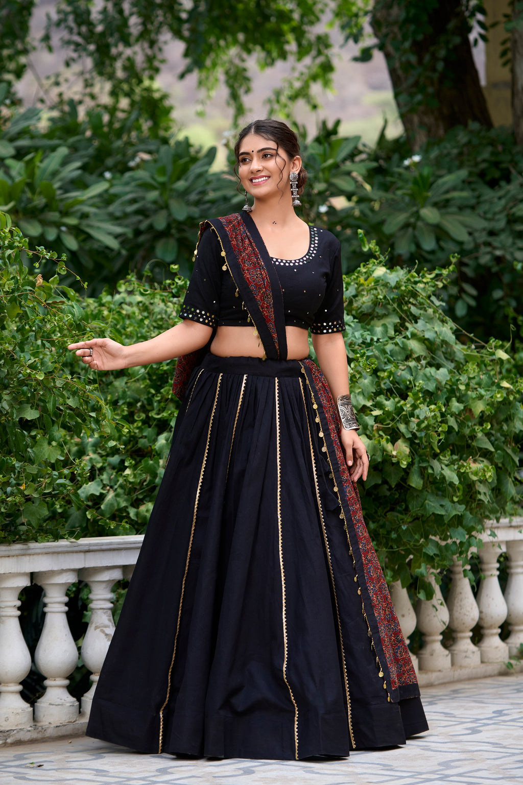 Chaithra Pure Cotton Navratri Lehenga Choli with Mirror Work Blouse