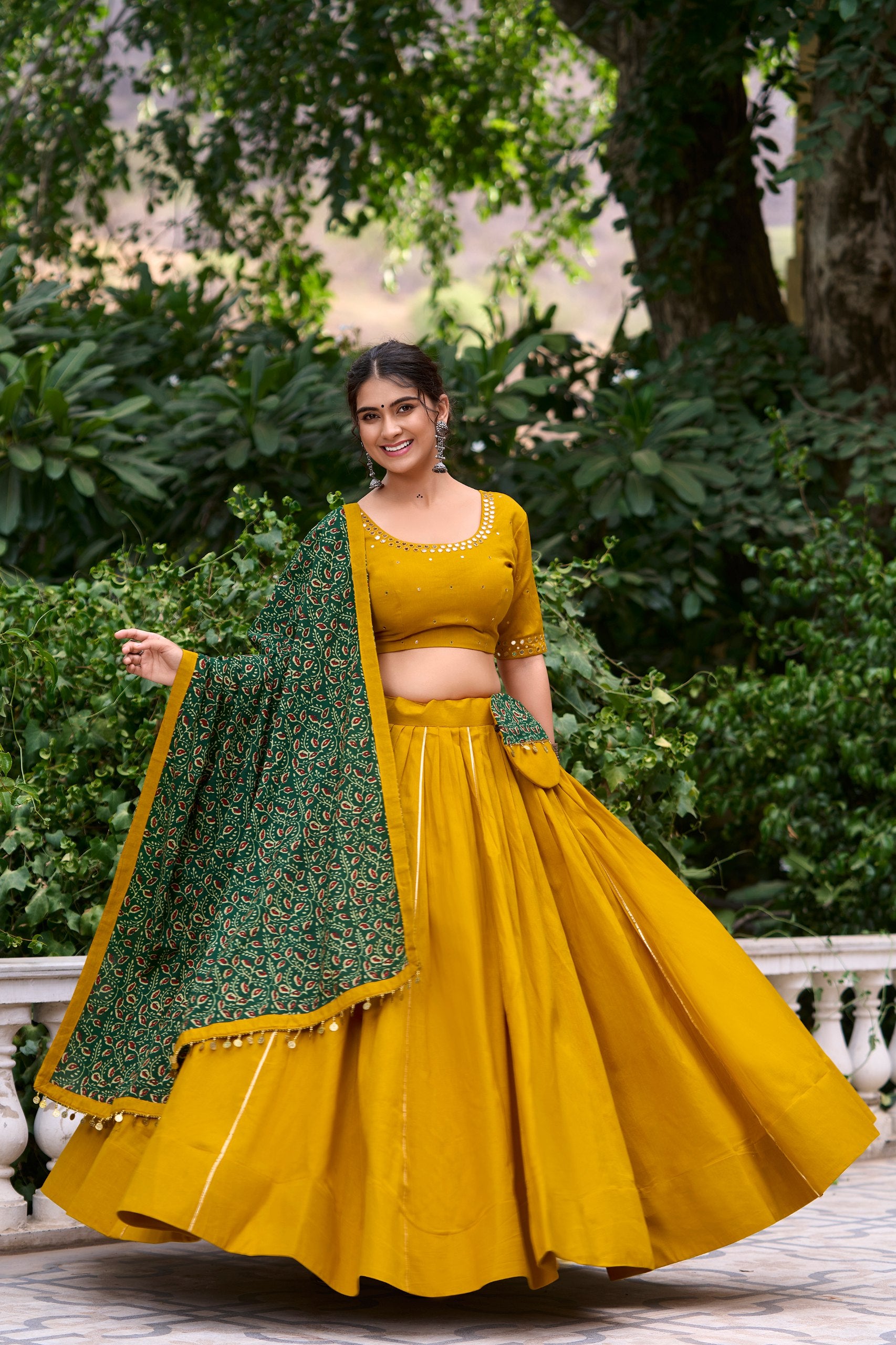 Chaithra Pure Cotton Navratri Lehenga Choli with Mirror Work Blouse