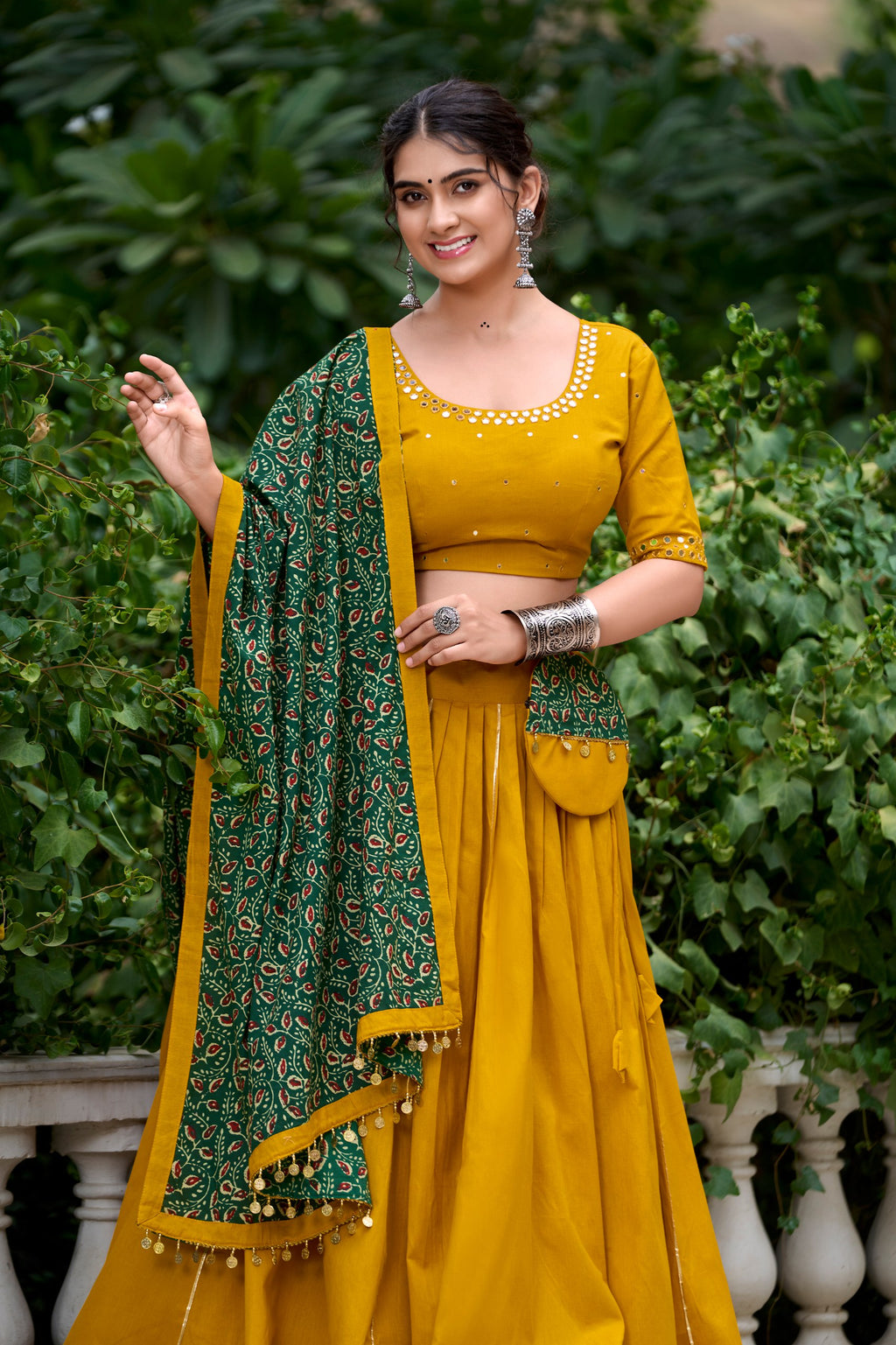 Chaithra Pure Cotton Navratri Lehenga Choli with Mirror Work Blouse