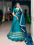 Chanderi Lehenga Choli with Mirror and Pearl Embellishments
