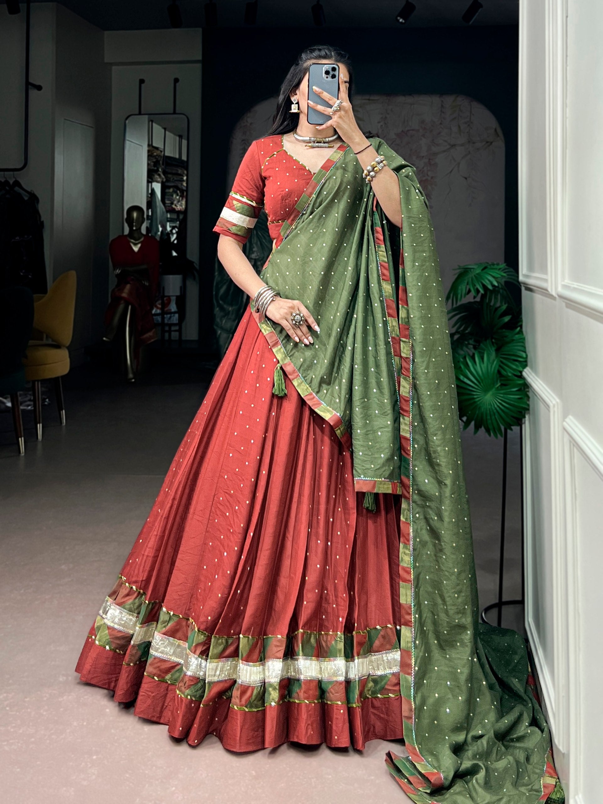 Chanderi Zari Weaving Butti Lehenga Choli