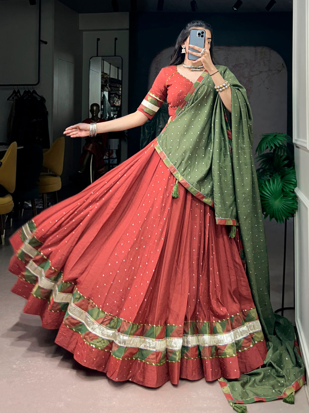 Chanderi Zari Weaving Butti Lehenga Choli