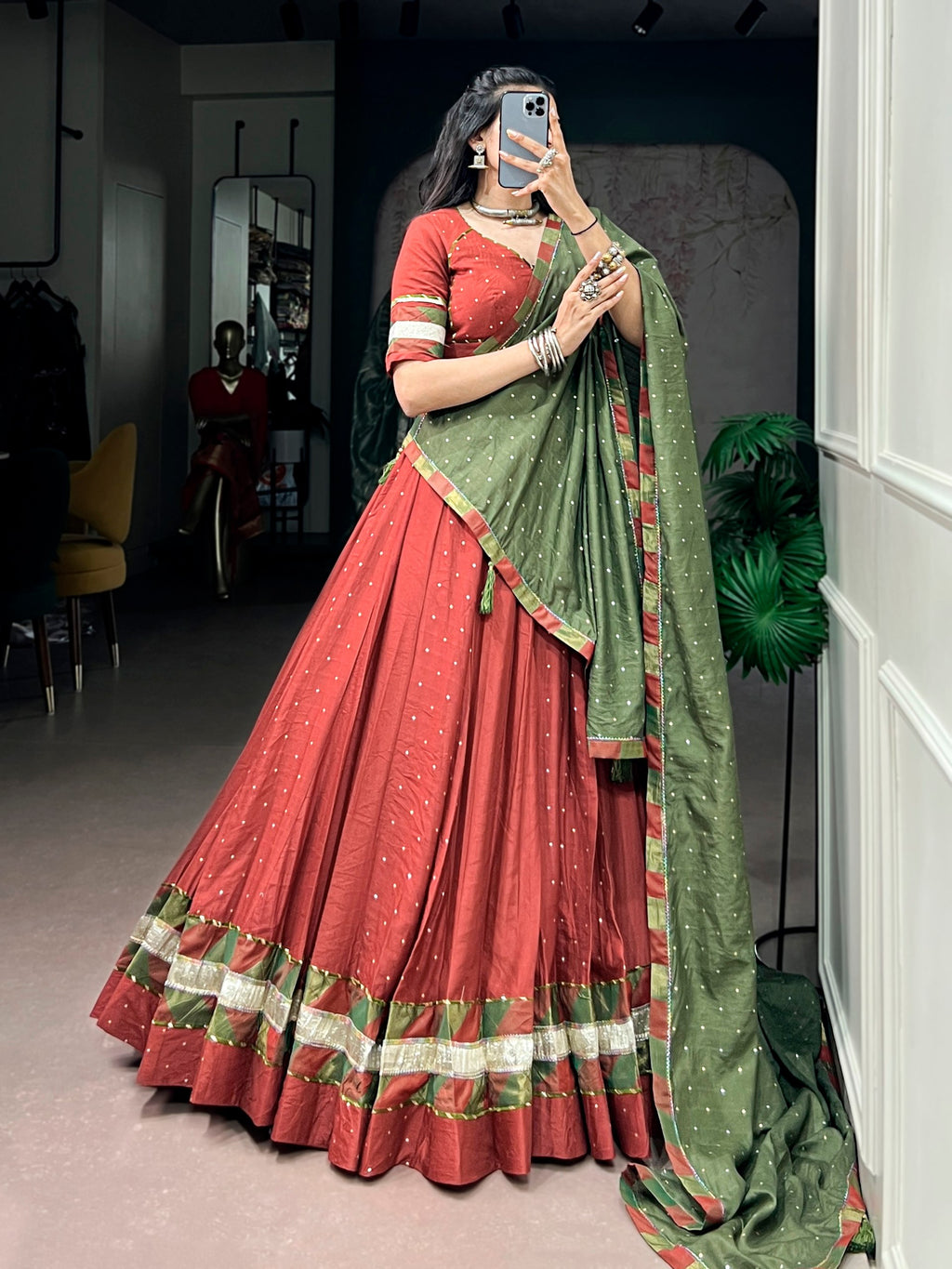 Chanderi Zari Weaving Butti Lehenga Choli