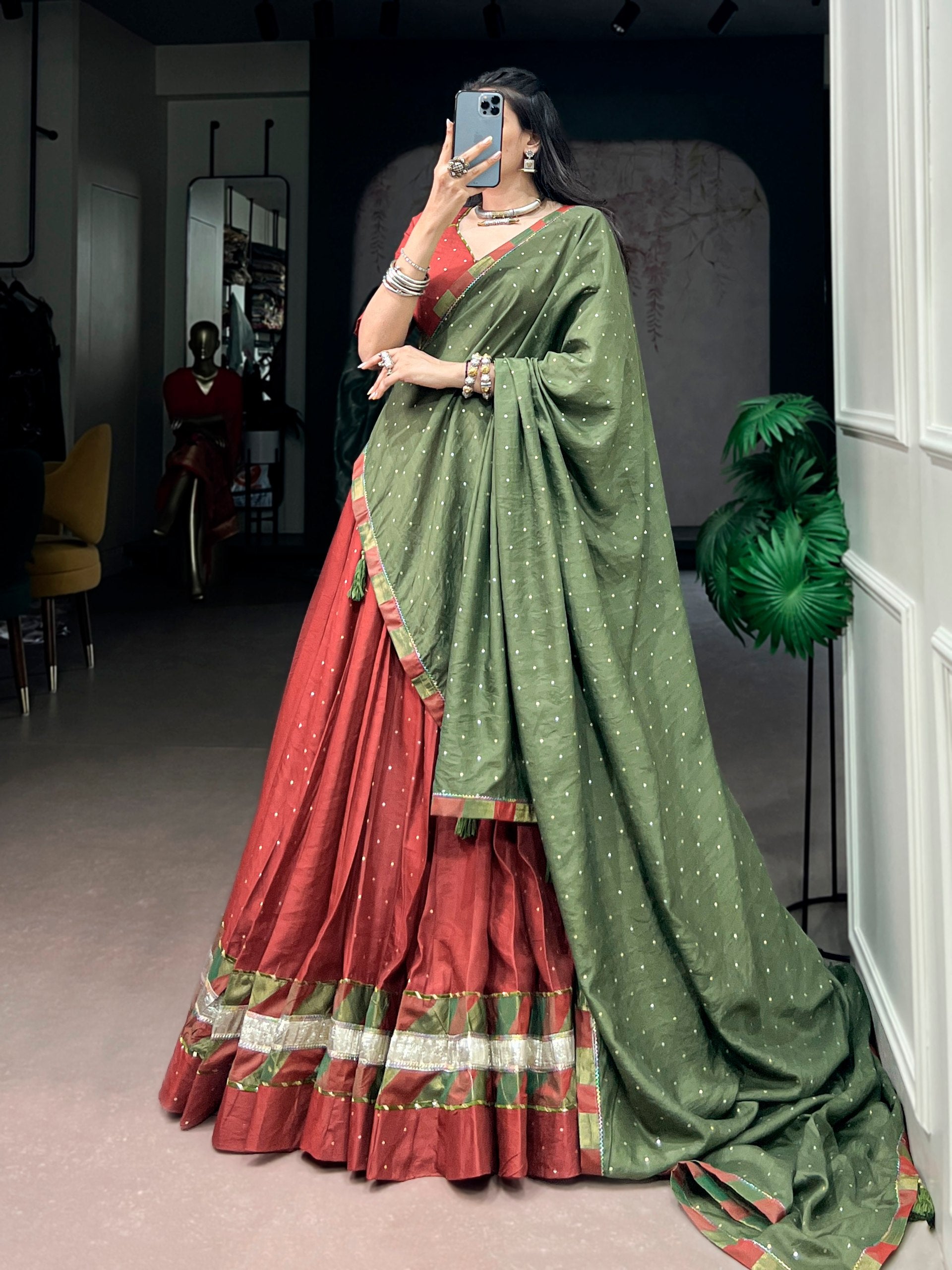 Chanderi Zari Weaving Butti Lehenga Choli