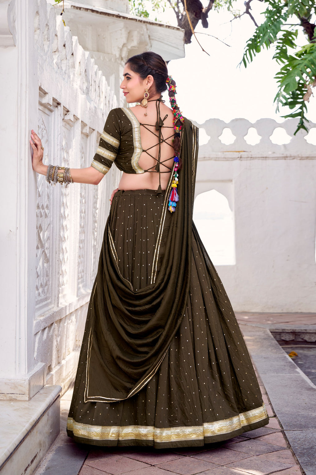 Chanderi Zari Weaving Lehenga Choli with Embossed Design